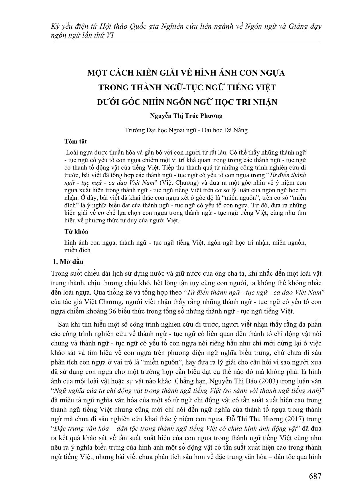 Một cách kiến giải về hình ảnh con ngựa trong thành ngữ-Tục ngữ Tiếng Việt dưới góc nhìn ngôn ngữ học tri nhận trang 1