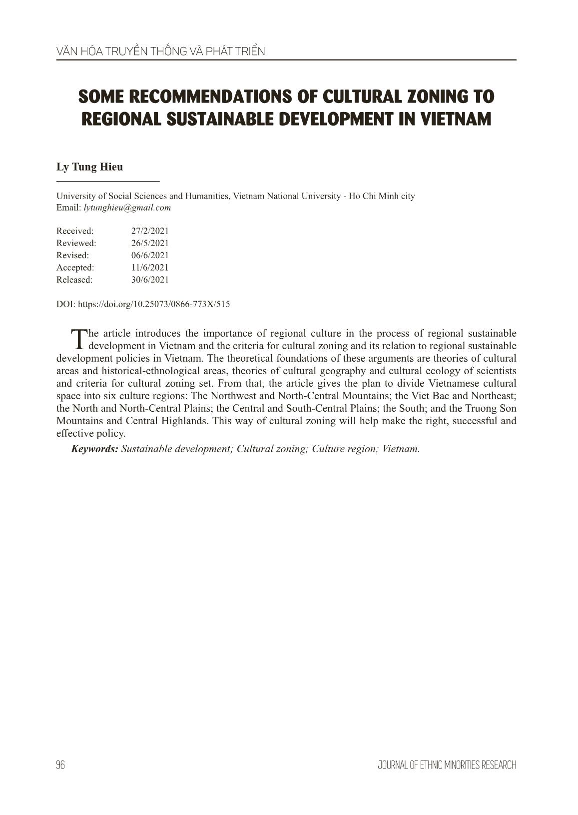 Một số đề xuất phân vùng văn hóa trong phát triển bền vững vùng ở Việt Nam trang 1