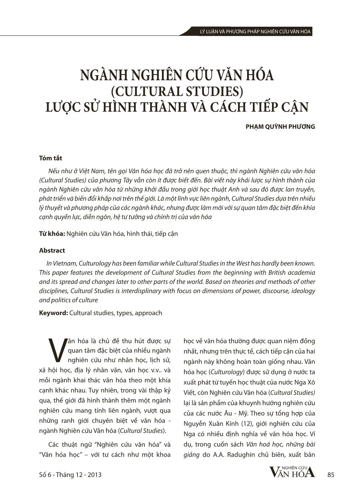 Ngành nghiên cứu văn hóa (Cultural Studies) lược sử hình thành và cách tiếp cận trang 1
