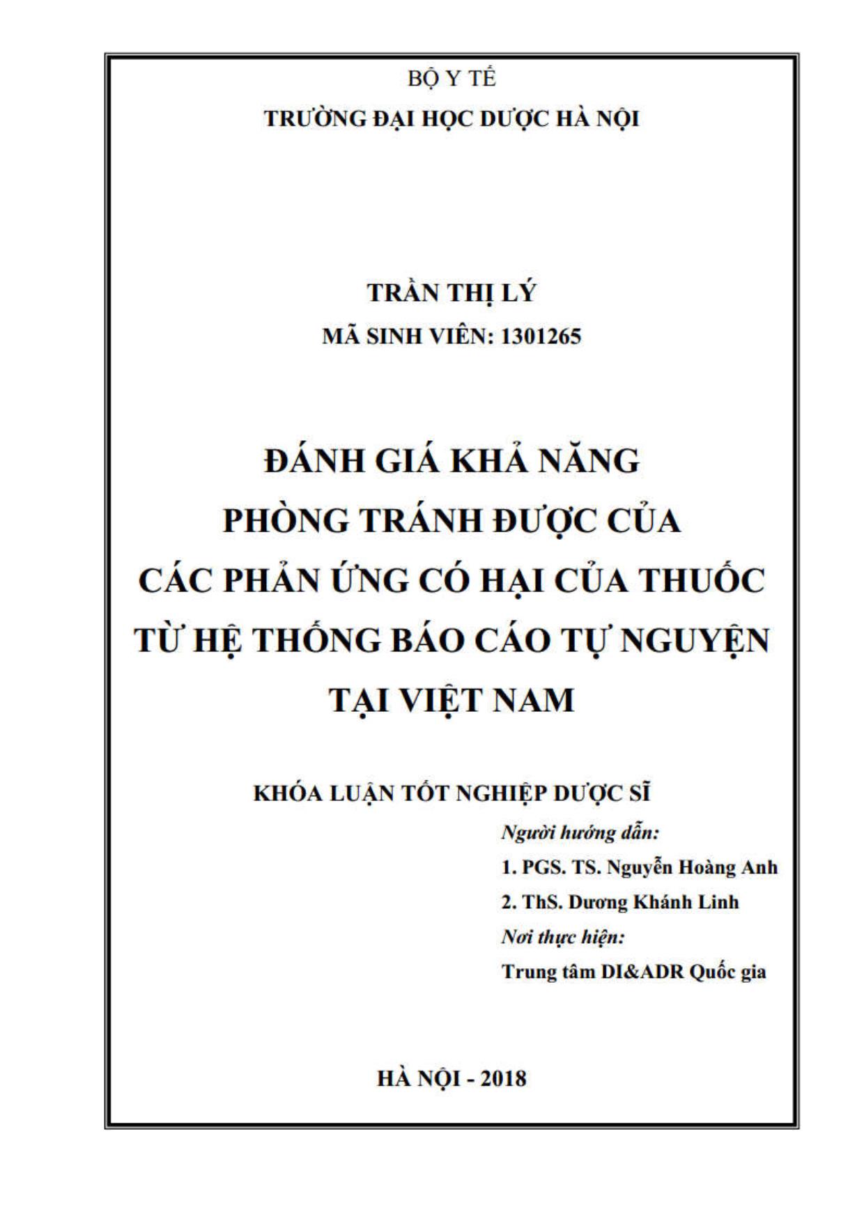 Khóa luận Đánh giá khả nàng phòng tránh được của các phản úng có hại của thuốc từ hệ thống Báo cáo tự nguyện tại Việt Nam trang 2