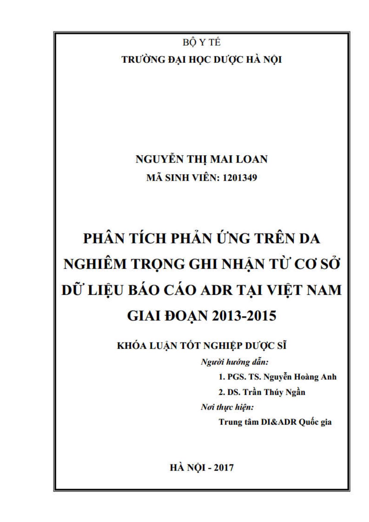 Phân tích phản ứng trên da nghiêm trọng ghi nhận từ cơ sở dữ liệu Báo cáo ADR tại Việt Nam giai đoạn 2013 - 2015 trang 2