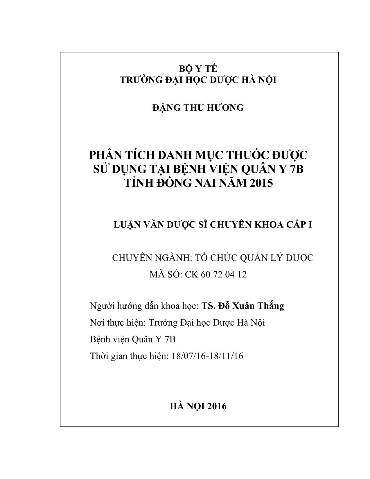 Phân tích danh mục thuốc được sử dụng tại bệnh viện quân y 7B tỉnh Đồng nai năm 2015 trang 2