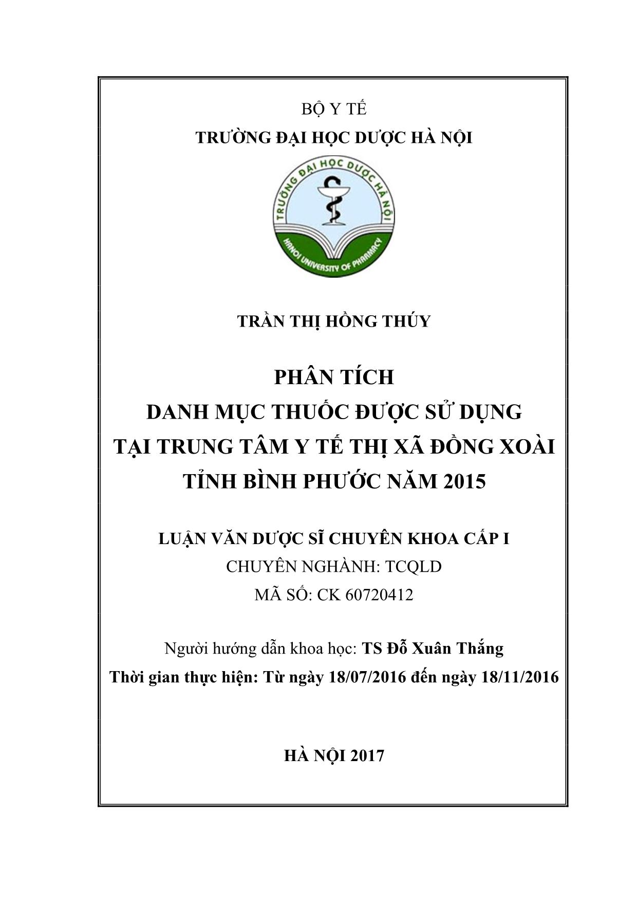Phân tích danh mục thuốc được sử dụng tại trung tâm y tế thị xã Đồng xoài tỉnh Bình phước năm 2015 trang 2