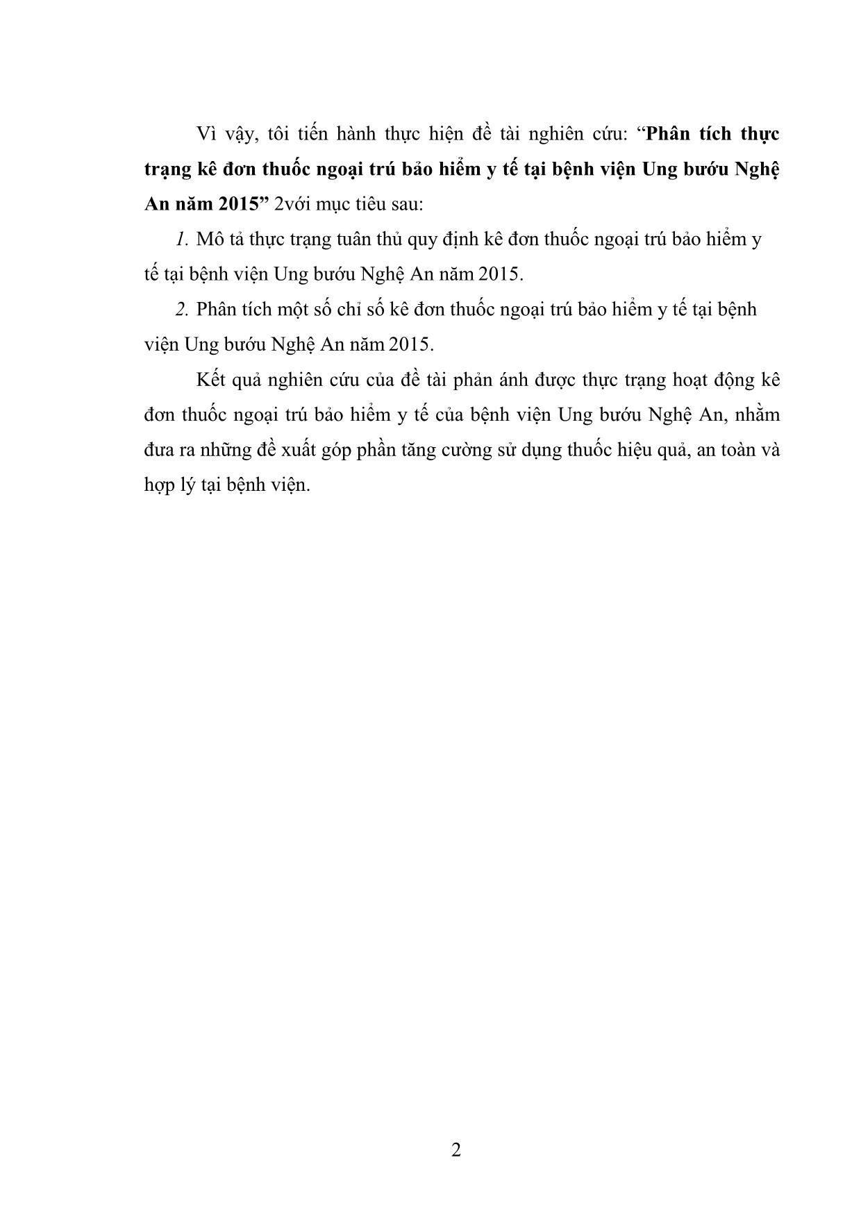 Luận án Phân tích thực trạng kê đơn thuốc ngoại trú tại bệnh viện ung bướu Nghệ an năm 2015 trang 10