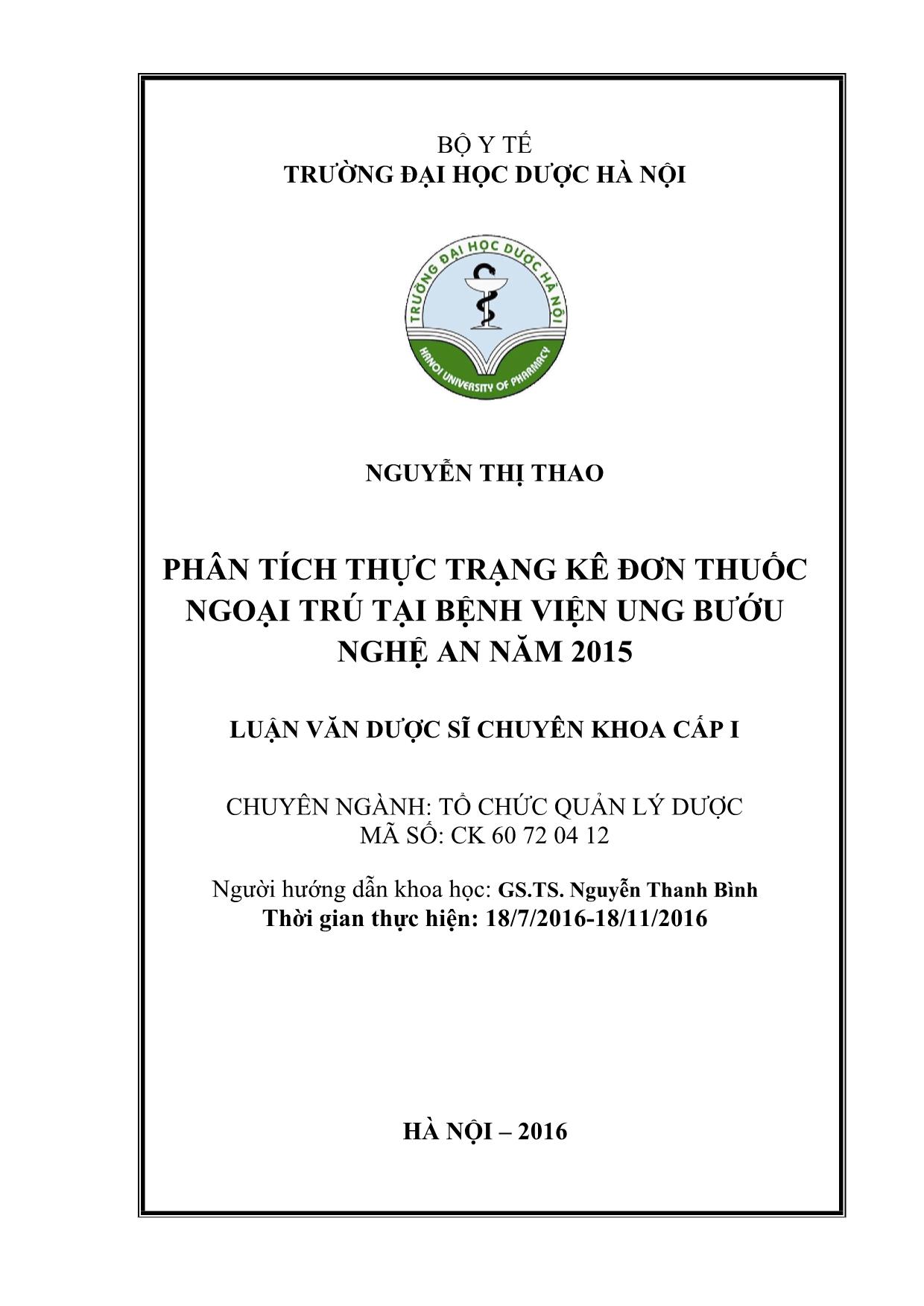 Luận án Phân tích thực trạng kê đơn thuốc ngoại trú tại bệnh viện ung bướu Nghệ an năm 2015 trang 2