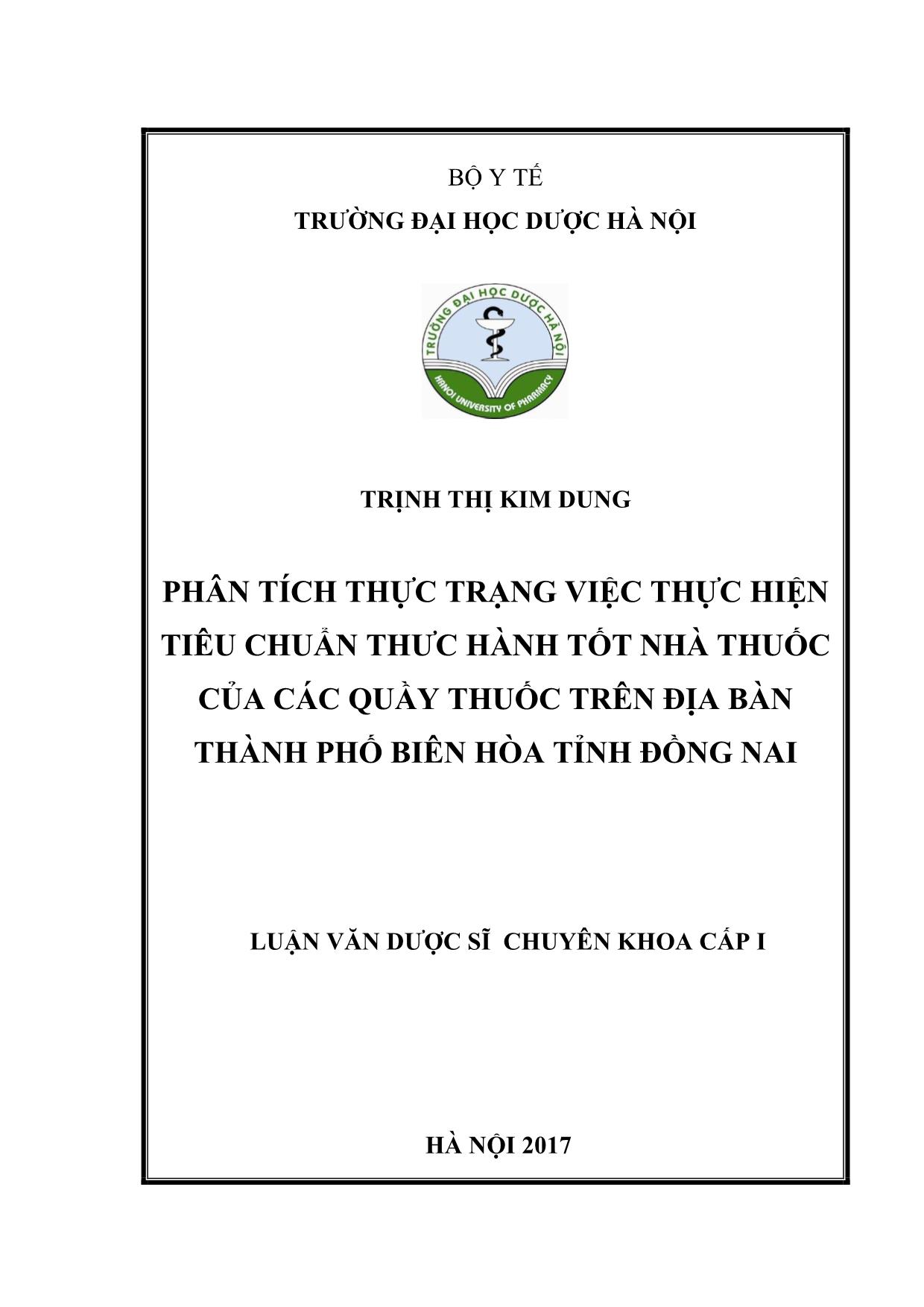 Phân tích thực trạng việc thực hiện tiêu chuẩn thực hành tốt nhà thuốc của các quầy thuốc trên địa bàn thành phố Biên hòa tỉnh Đồng Nai trang 1