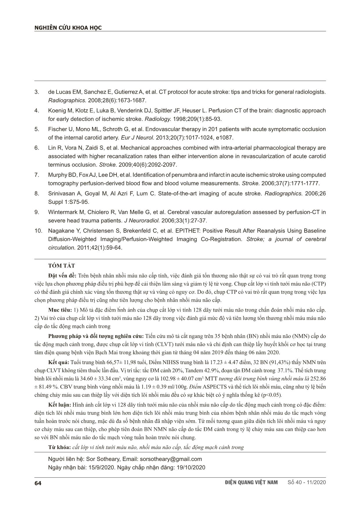 Đặc điểm hình ảnh và vai trò chụp cắt lớp vi tính 128 dãy tưới máu não trong chẩn đoán nhồi máu não cấp do tắc động mạch cảnh trong trang 6