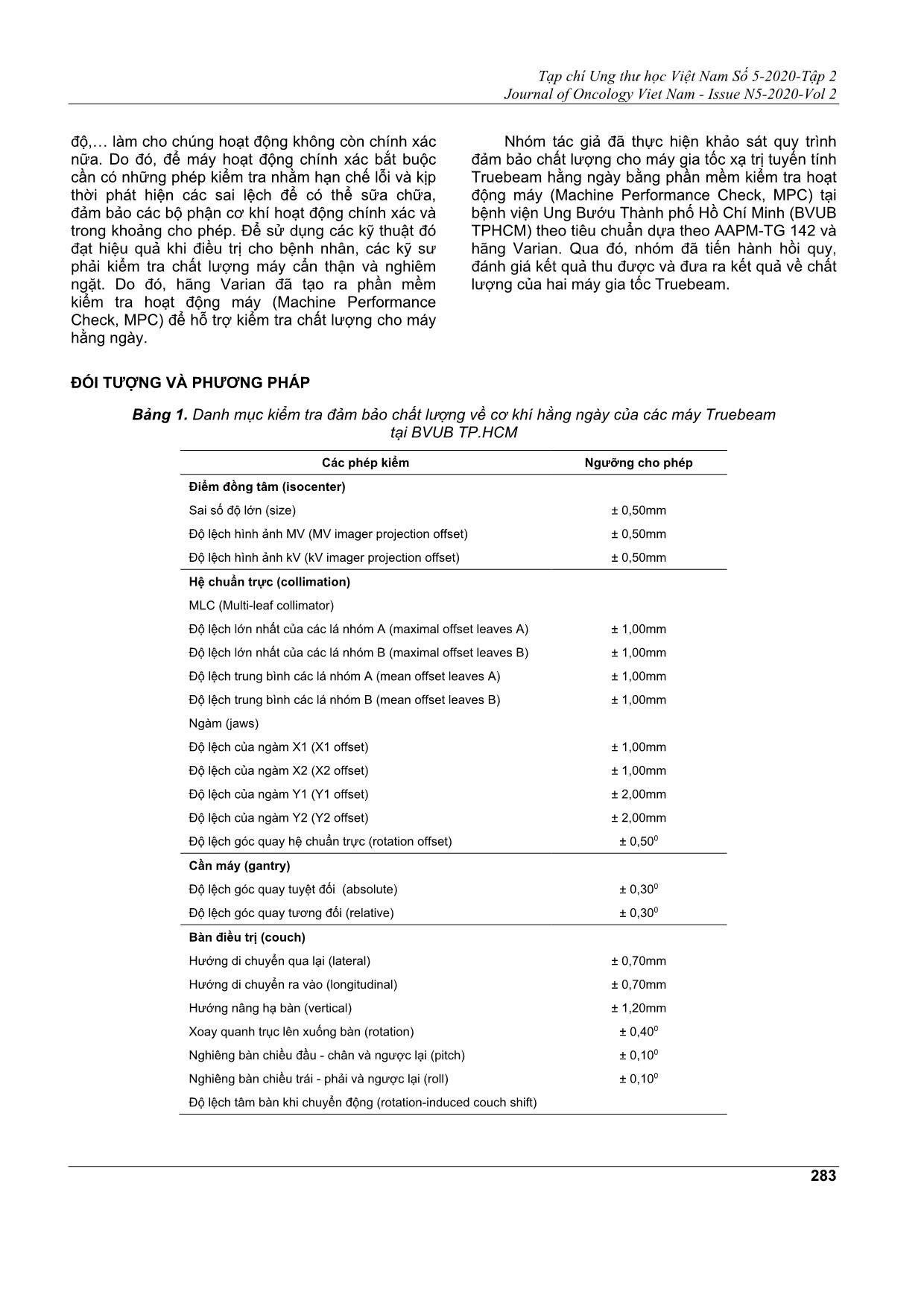 Đánh giá quy trình bảo đảm chất lượng máy xạ trị gia tốc truebeam hằng ngày tại bệnh viện ung bướu thành phố Hồ Chí Minh bằng phần mềm kiểm tra chất lượng máy (mpc) trang 2