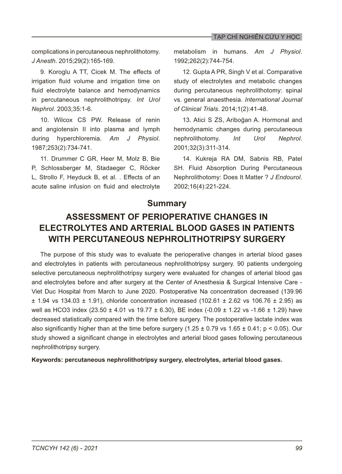 Đánh giá thay đổi khí máu động mạch và điện giải đồ trong mổ ở bệnh nhân phẫu thuật tán sỏi thận qua da trang 7