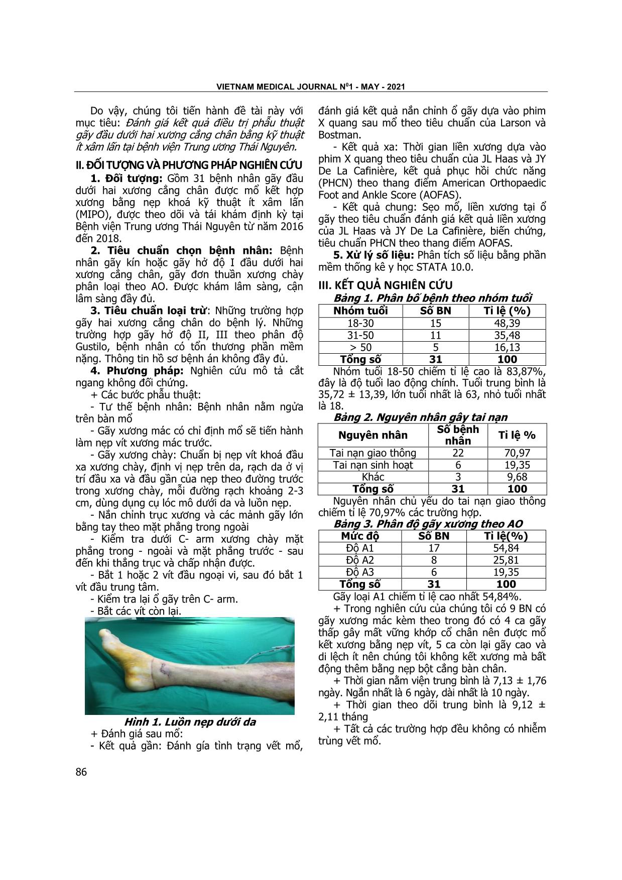 Kết quả điều trị phẫu thuật gãy đầu dưới hai xương cẳng chân bằng kỹ thuật ít xâm lấn tại bệnh viện trung ương Thái Nguyên trang 2