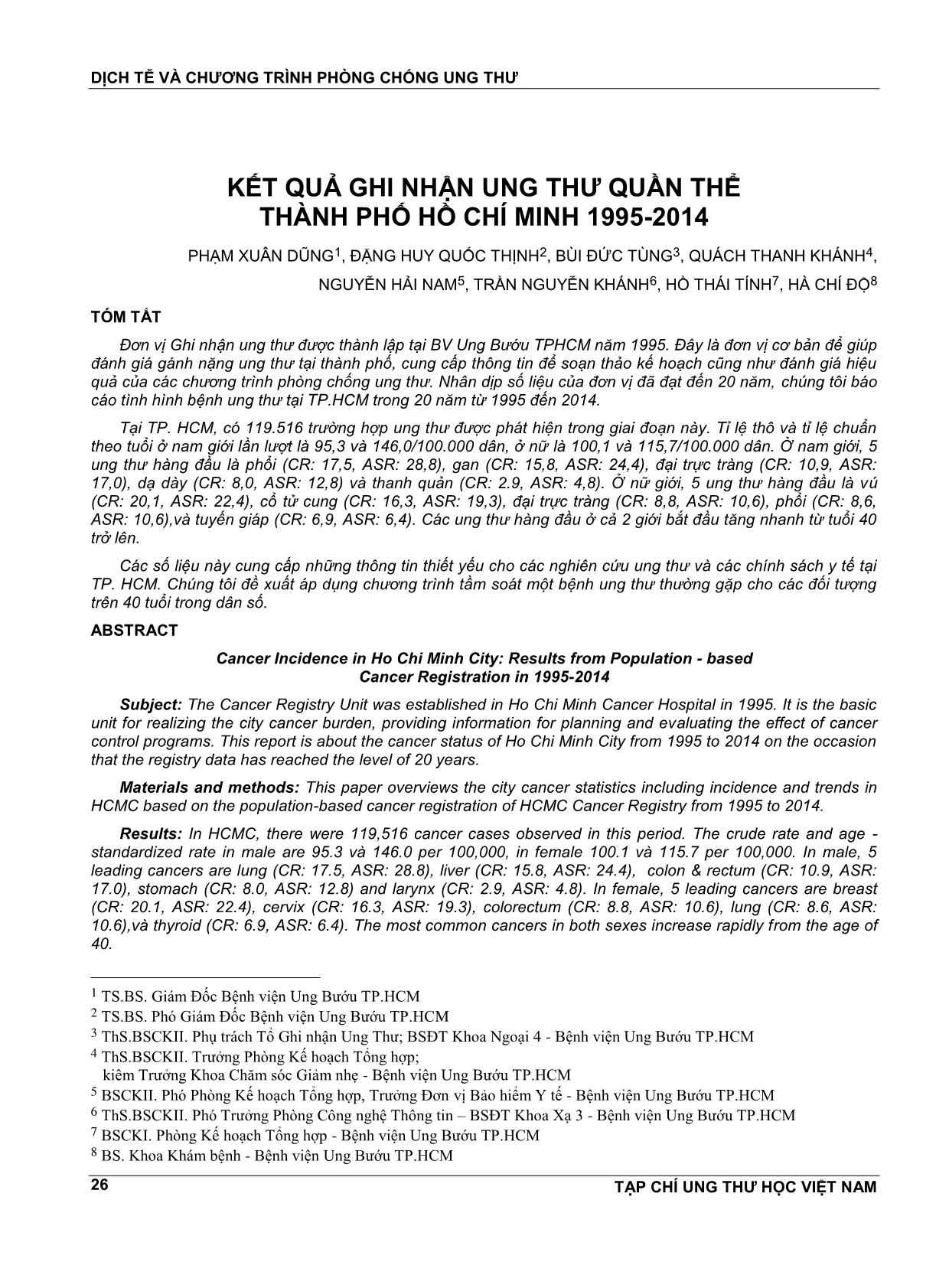 Kết quả ghi nhận ung thư quần thể thành phố Hồ Chí Minh 1995 - 2014 trang 1