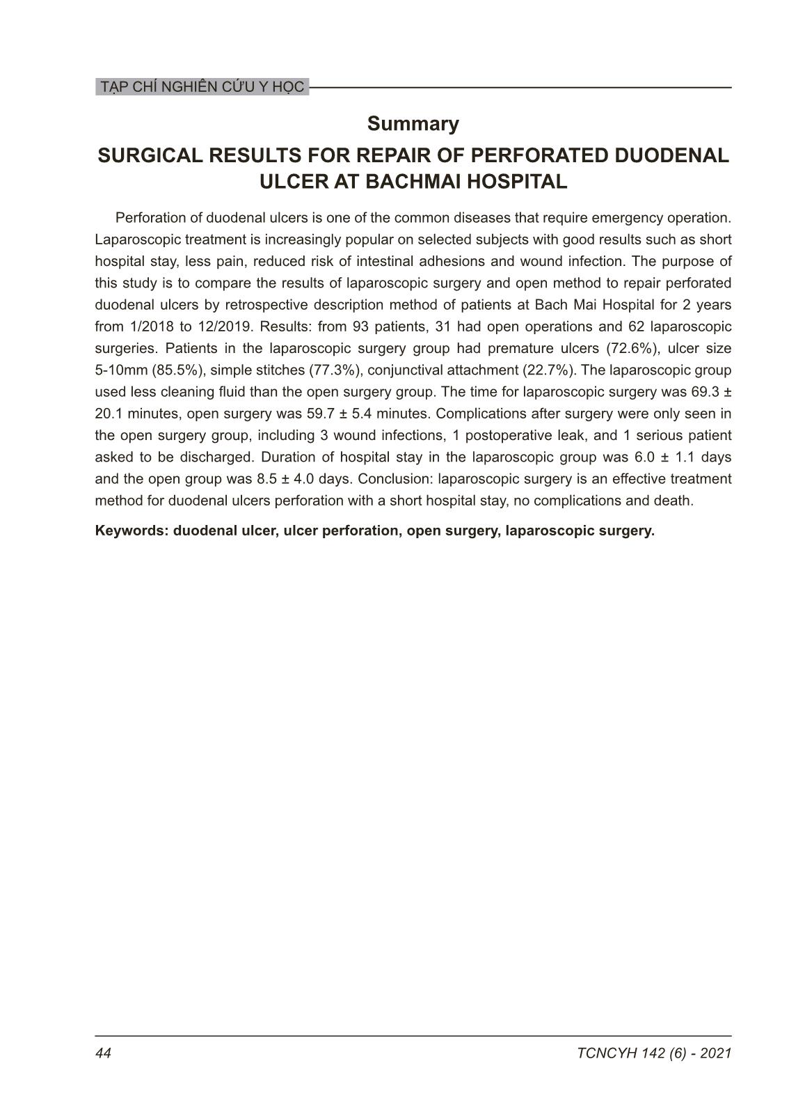 Kết quả phẫu thuật khâu thủng ổ loét hành tá tràng tại bệnh viện Bạch Mai giai đoạn 2018 - 2019 trang 8