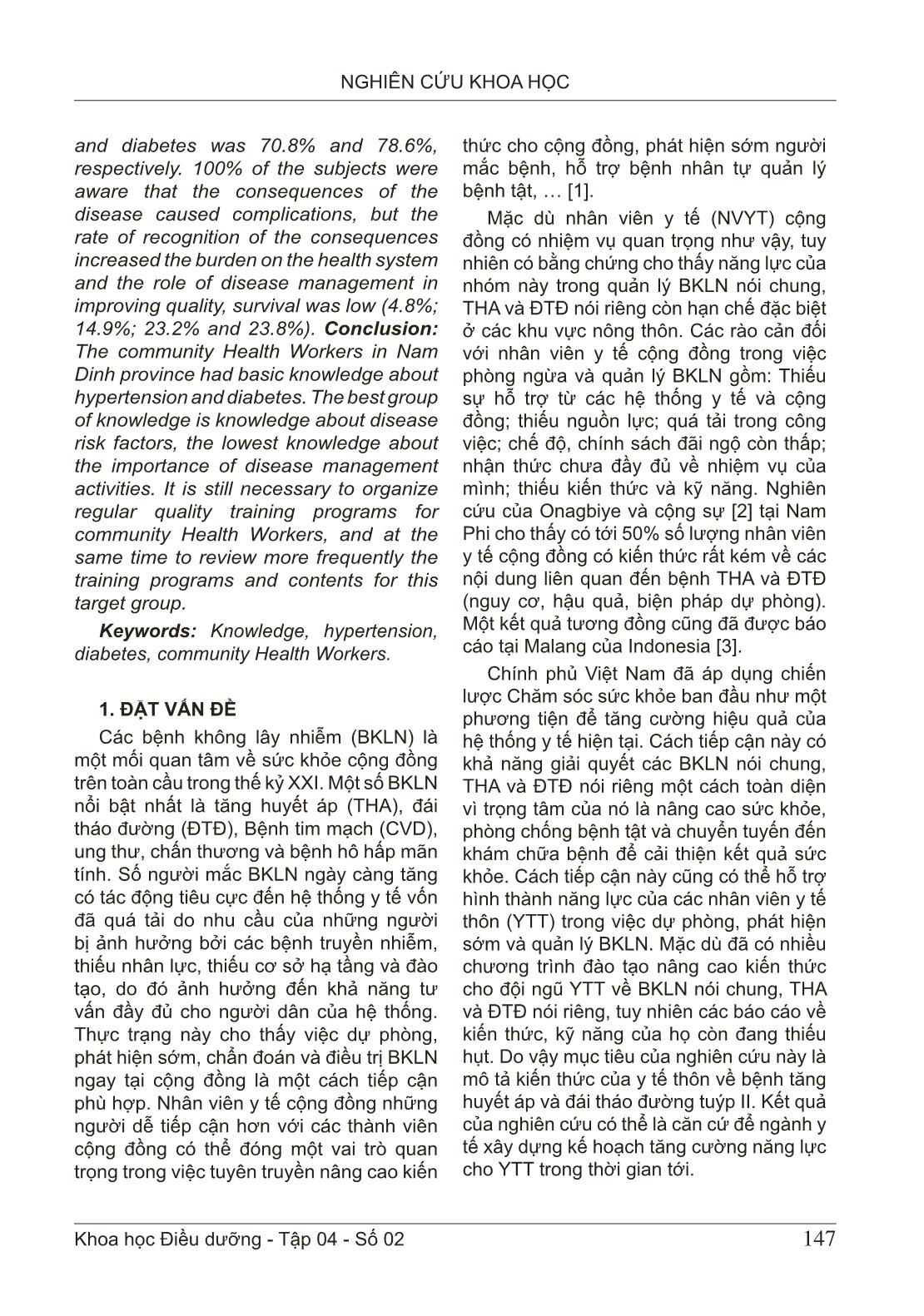 Kiến thức của y tế thôn về bệnh tăng huyết áp và đái tháo đường tuýp II: Một nghiên cứu cắt ngang tại tỉnh Nam Định trang 2