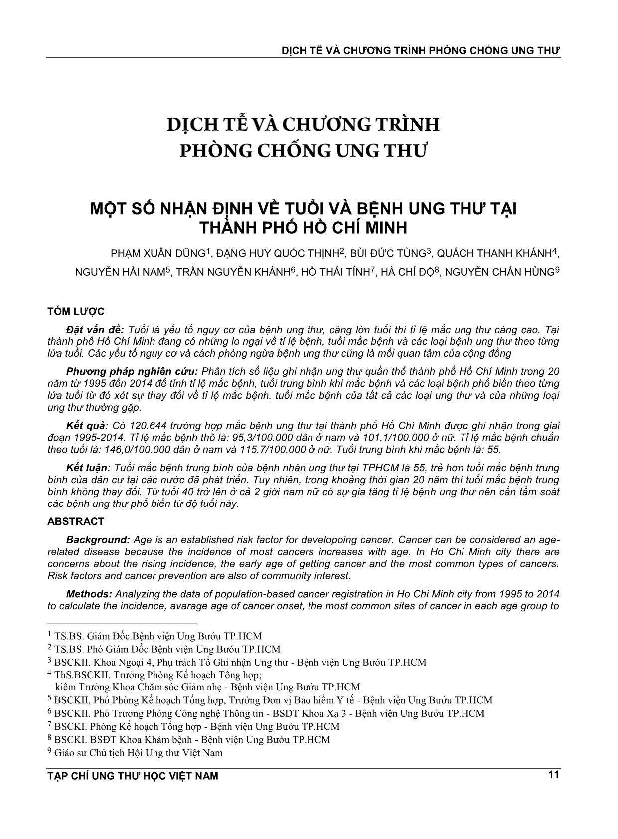 Một số nhận định về tuổi và bệnh ung thư tại thành phố Hồ Chí Minh trang 1