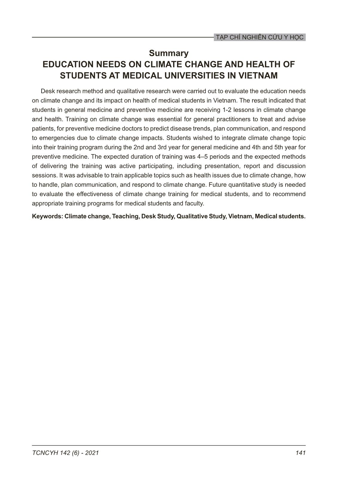 Nhu cầu đào tạo về biến đổi khí hậu và sức khỏe ở các trường đại học y khoa tại Việt Nam trang 9
