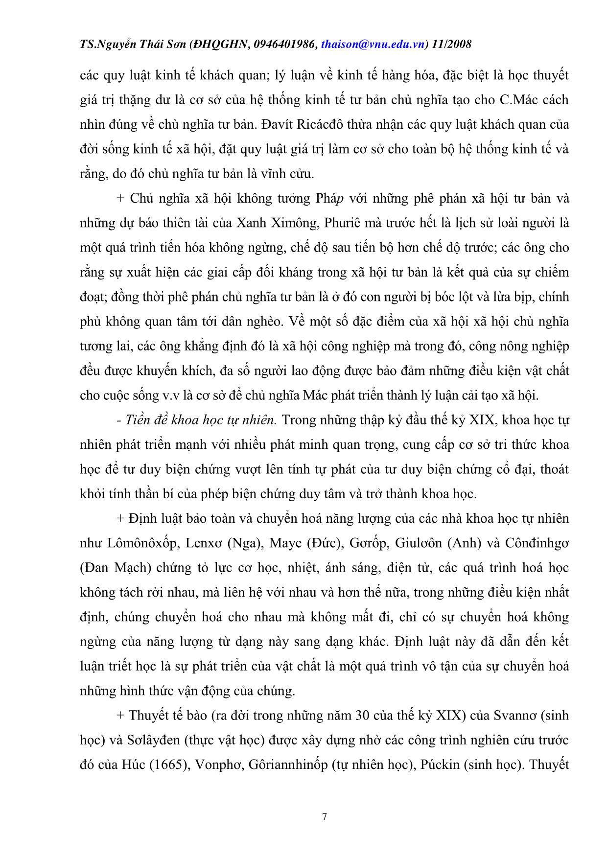 Bài giảng Những nguyên lý cơ bản của chủ nghĩa Mác-Lênin - Nguyễn Thái Sơn trang 7