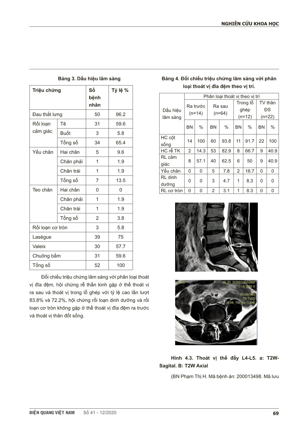 Tương quan của hình ảnh cộng hưởng từ với triệu chứng lâm sàng của bệnh thoát vị đĩa đệm cột sống thắt lưng trang 3