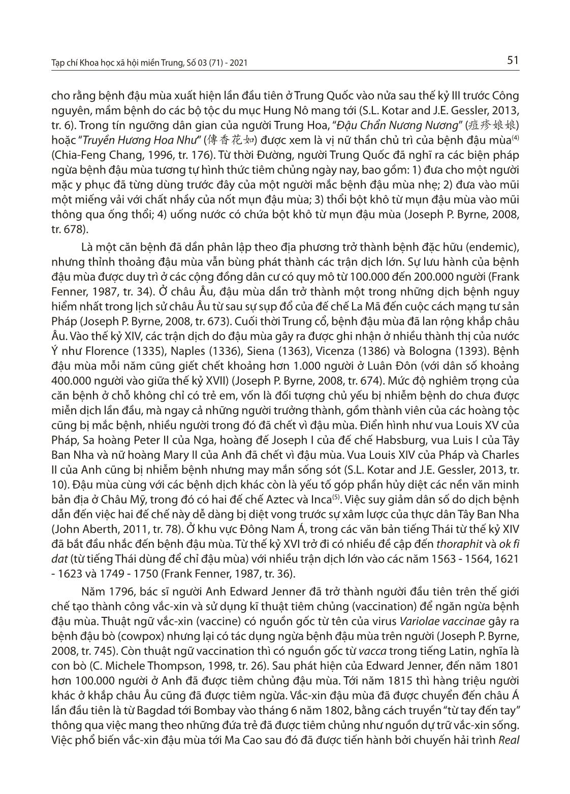 Bệnh đậu mùa ở Việt Nam thời Nguyễn và việc tiếp cận vắc-Xin đậu mùa của nhà Nguyễn vào đầu thế kỷ XIX trang 3