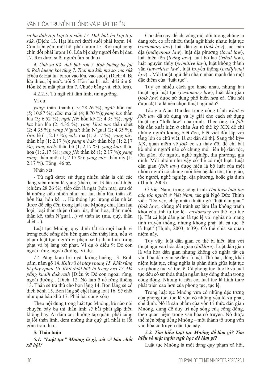 Đặc điểm ngôn ngữ trong luật tục Mnông (Nghiên cứu trường hợp: chương IV - Về phong tục tập quán) trang 7