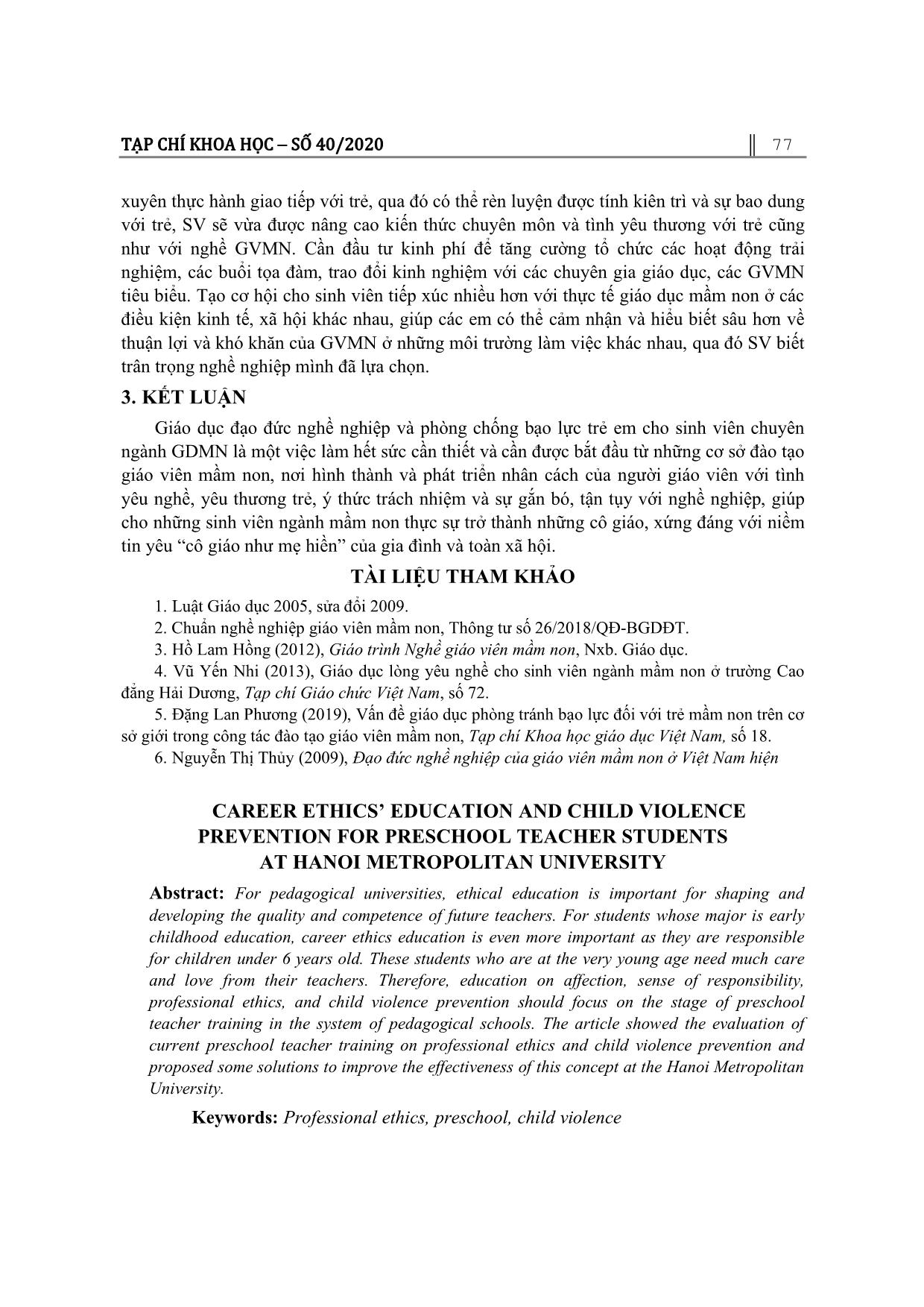 Giáo dục đạo đức nghề nghiệp và phòng chống bạo lực trẻ em cho sinh viên chuyên ngành giáo dục mầm non tại trường đại học thủ đô Hà Nội trang 8