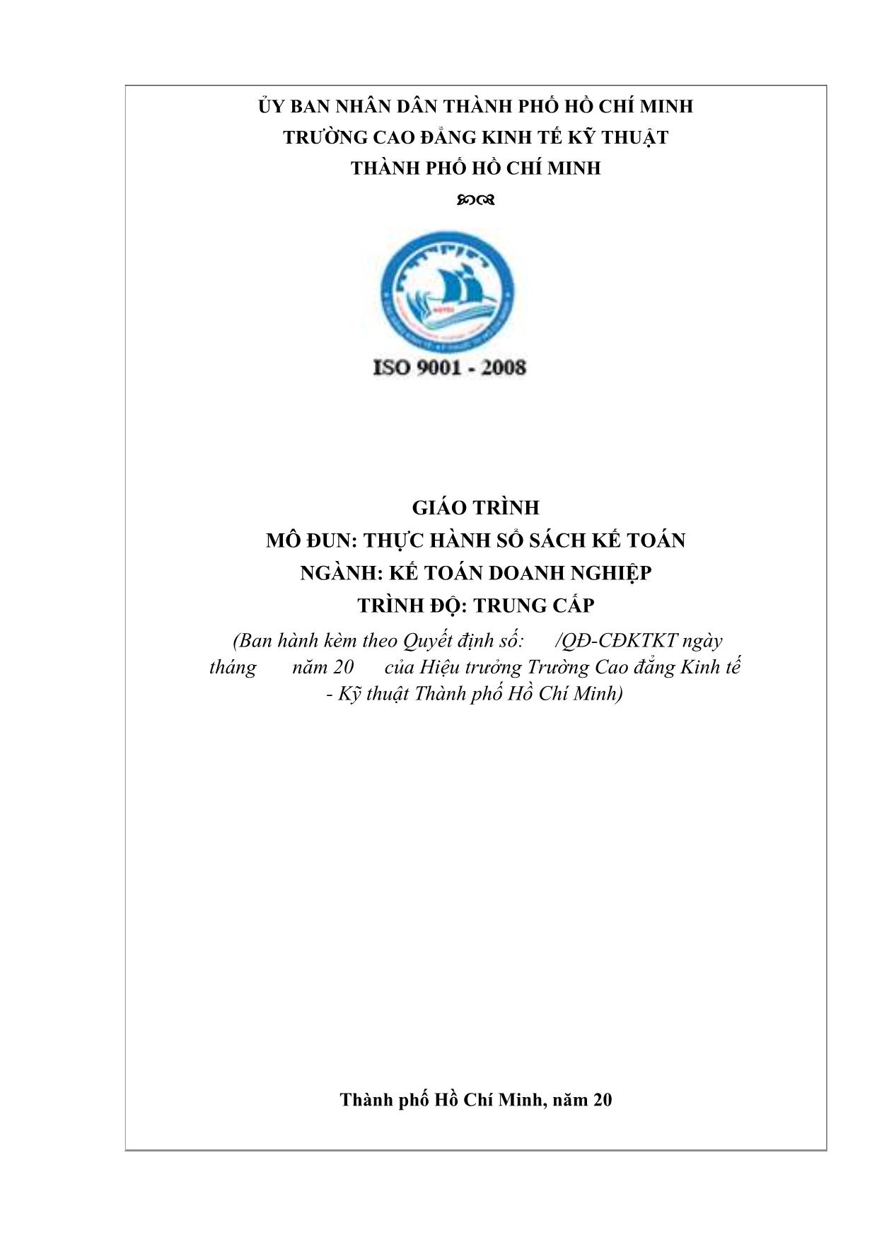 Giáo trình mô đun: Thực hành sổ sách kế toán trang 1