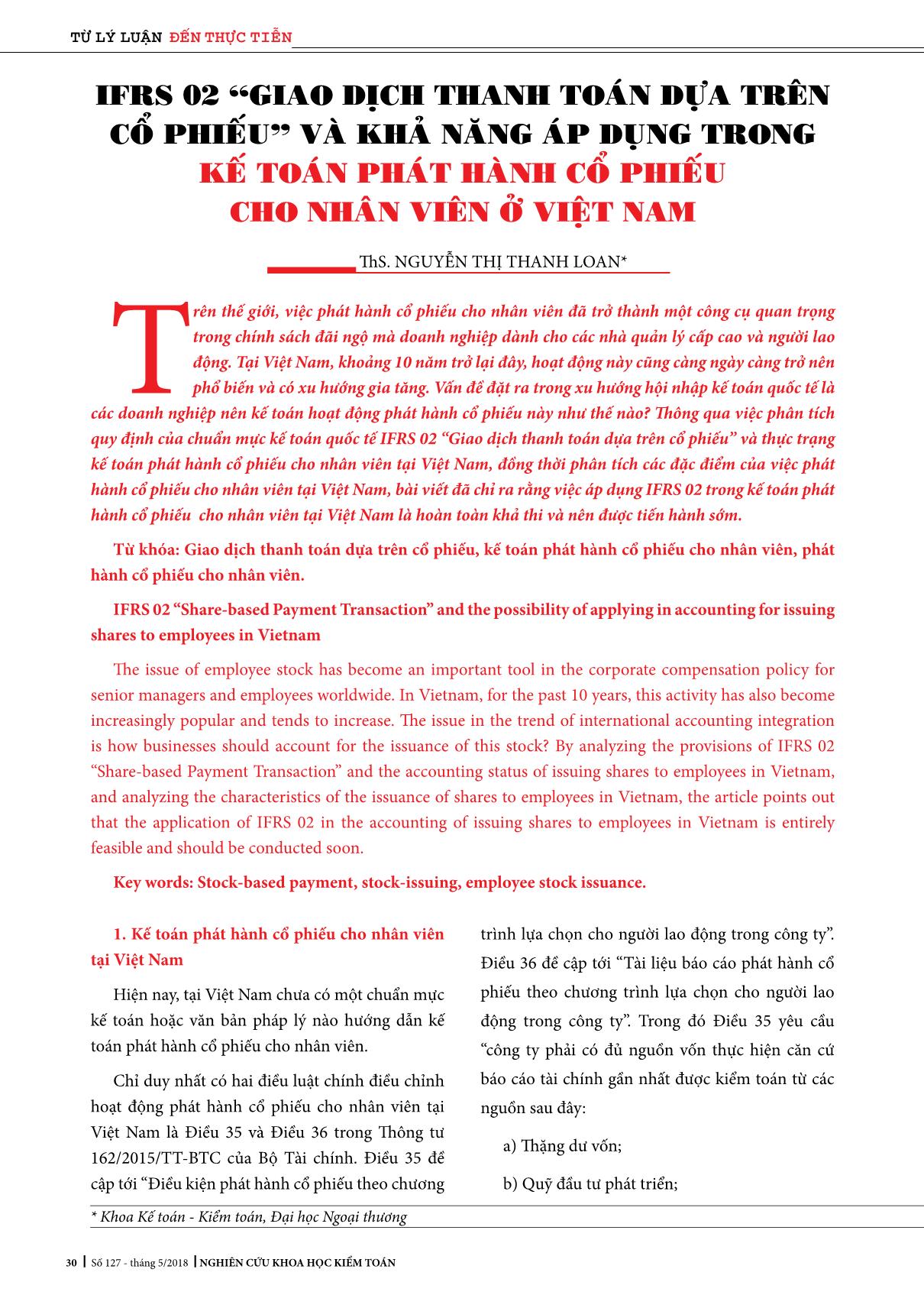 Kế toán phát hành cổ phiếu cho nhân viên ở Việt Nam trang 1