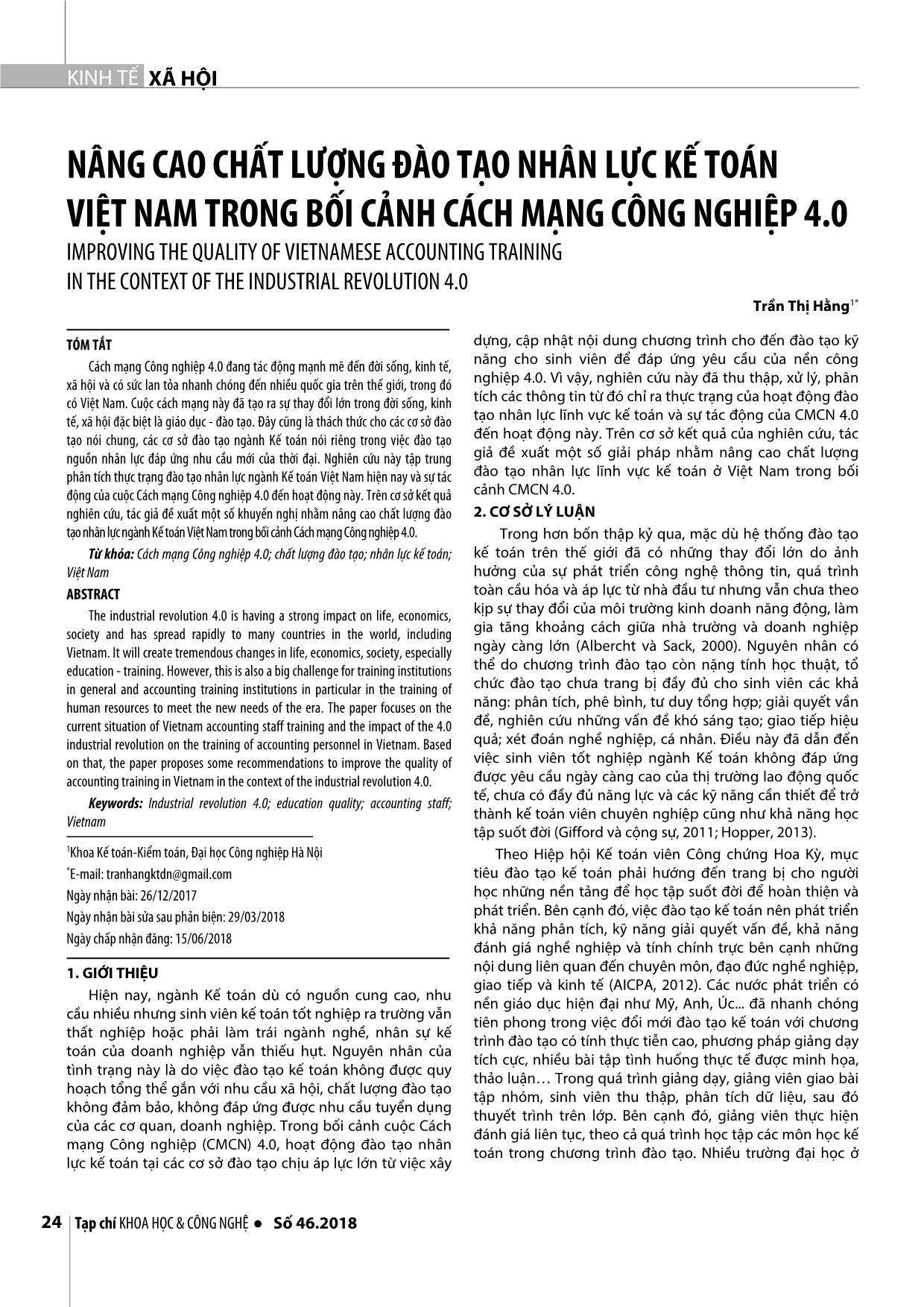 Nâng cao chất lượng đào tạo nhân lực kế toán Việt Nam trong bối cảnh cách mạng công nghiệp 4.0 trang 1