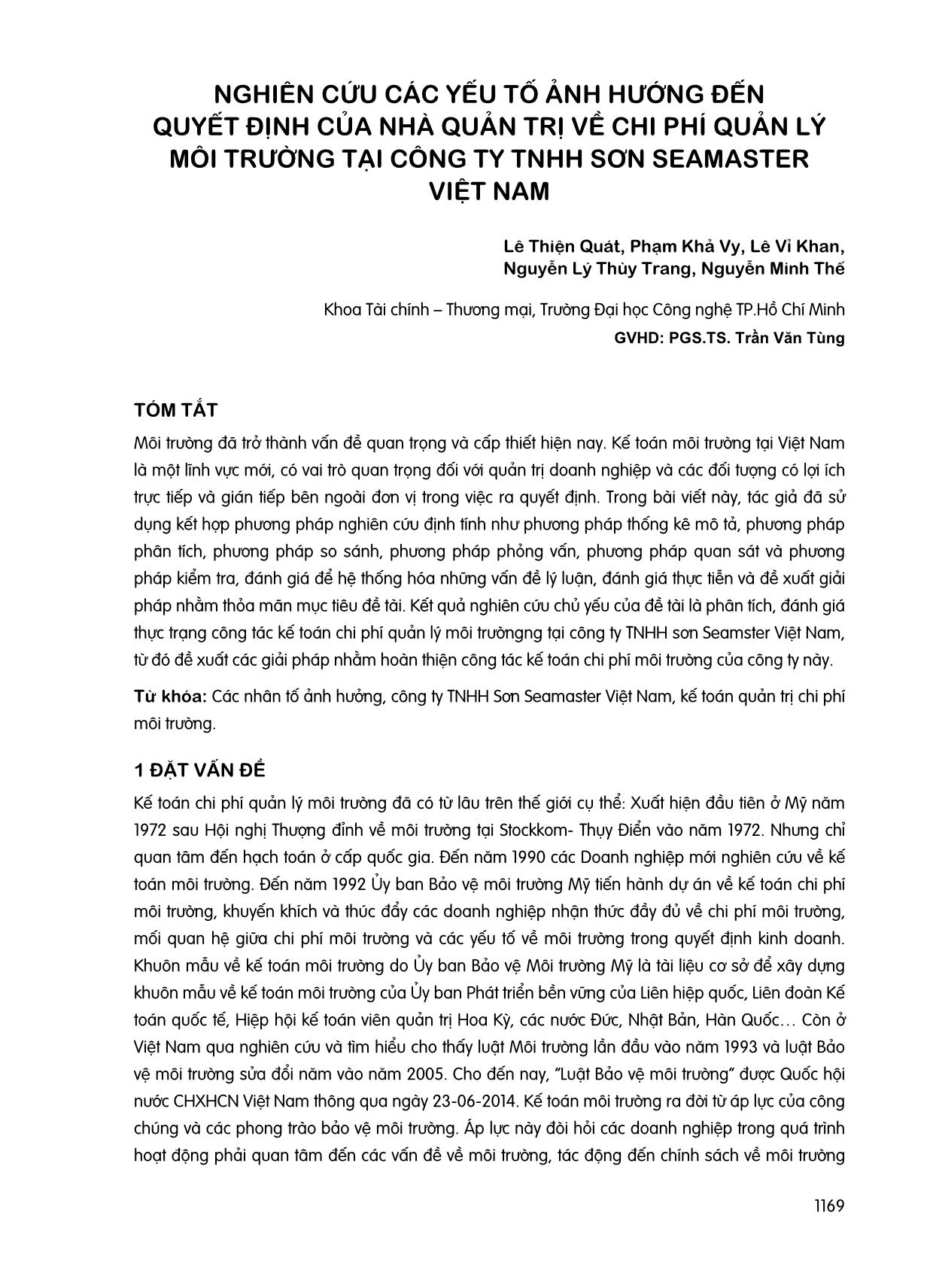 Nghiên cứu các yếu tố ảnh hướng đến quyết định của nhà quản trị về chi phí quản lý môi trường tại công ty tnhh sơn seamaster Việt Nam trang 1