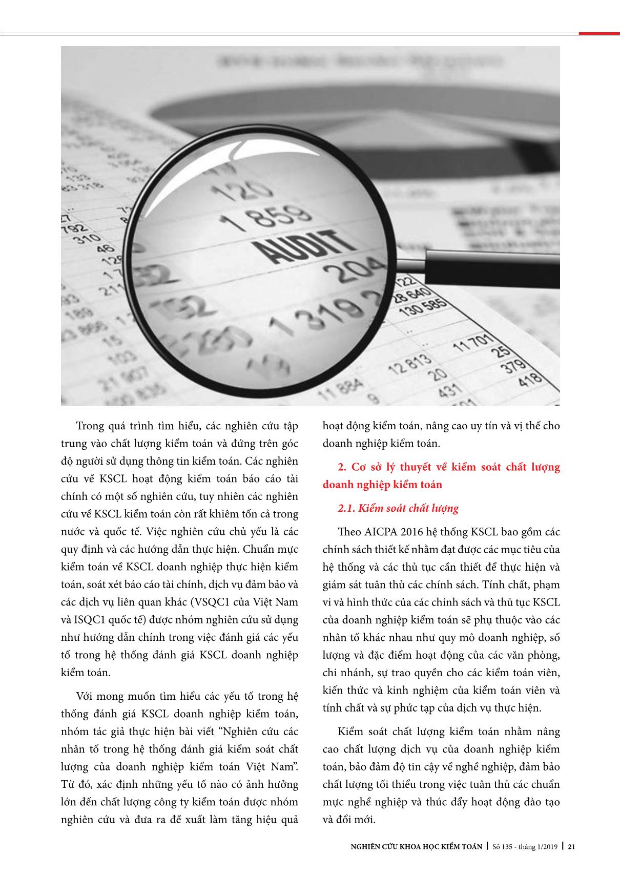 Nghiên cứu các thành phần của hệ thống kiểm soát chất lượng kiểm toán của doanh nghiệp kiểm toán Việt Nam trang 2