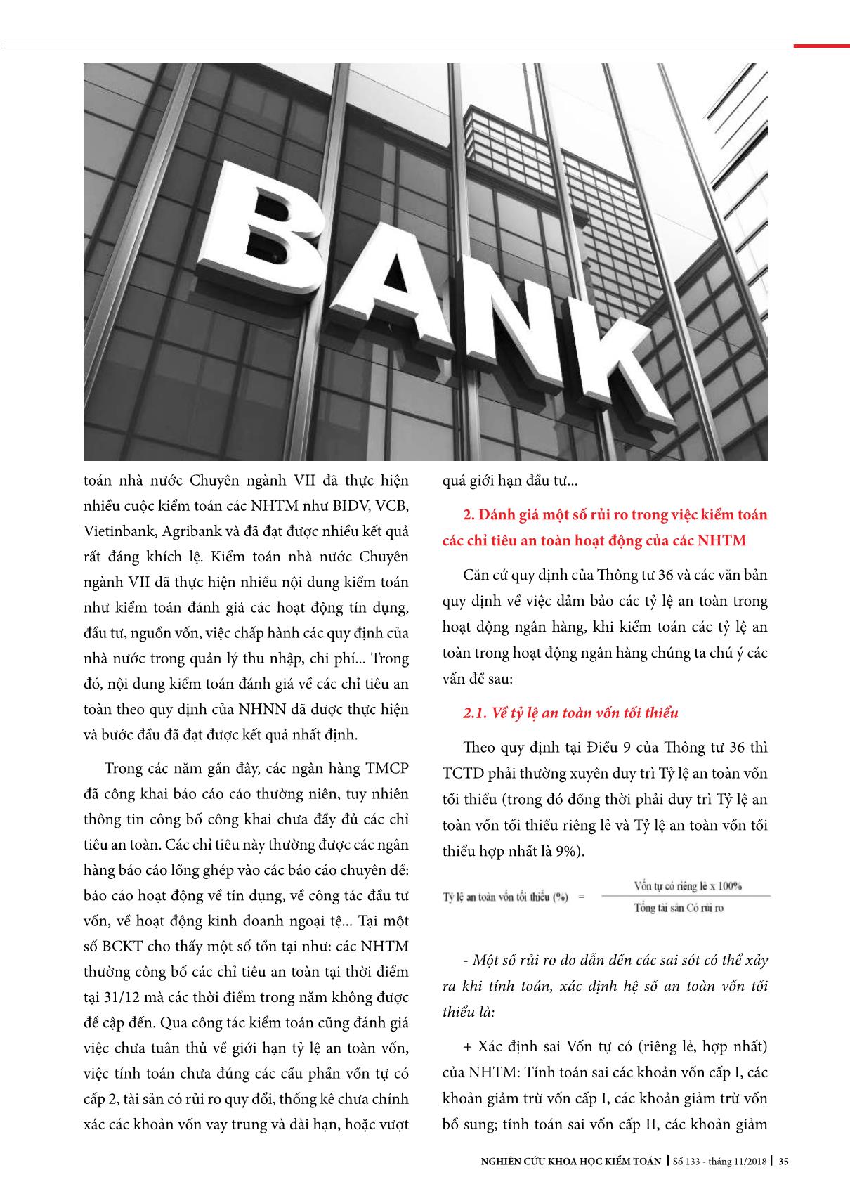 Phương pháp đánh giá một số rủi ro trong kiểm toán các chỉ tiêu an toàn hoạt động của ngân hàng thương mại trang 2