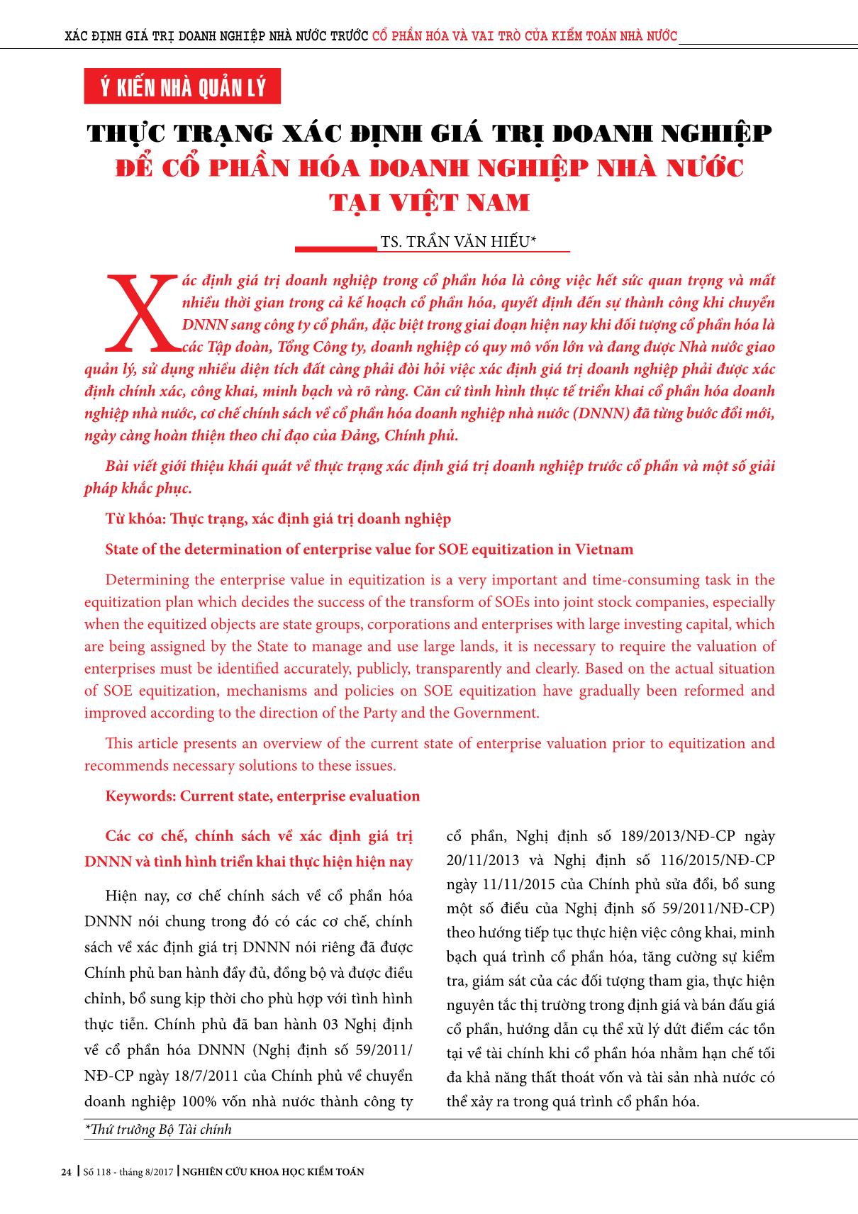 Thực trạng xác định giá trị doanh nghiệp để cổ phần hóa doanh nghiệp nhà nước tại Việt Nam trang 1