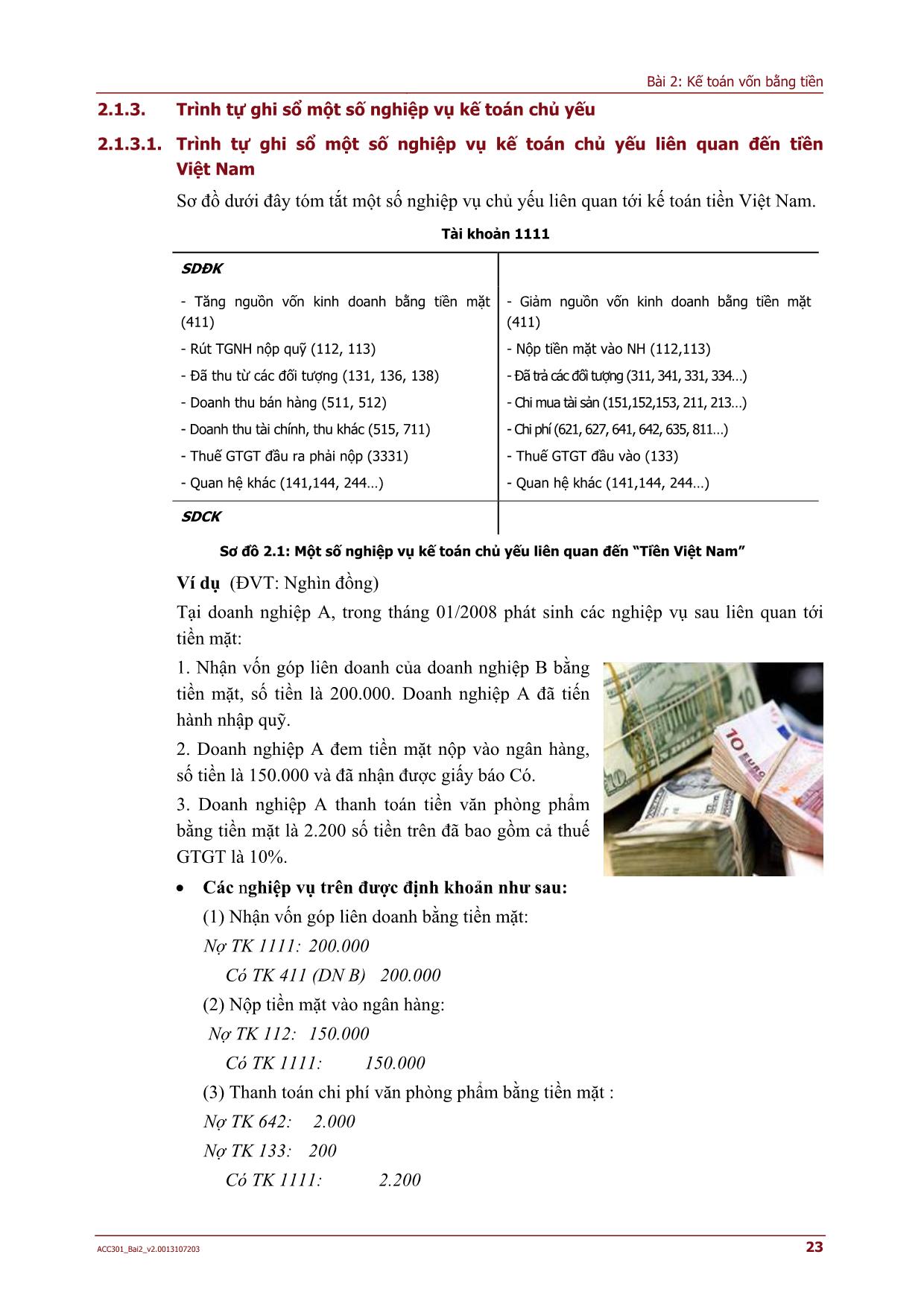 Kế toán, kiểm toán - Bài 2: Kế toán vốn bằng tiền trang 5