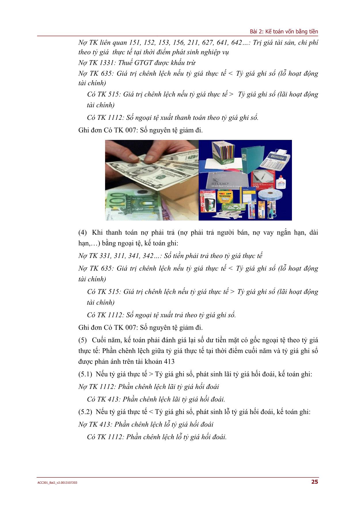 Kế toán, kiểm toán - Bài 2: Kế toán vốn bằng tiền trang 7