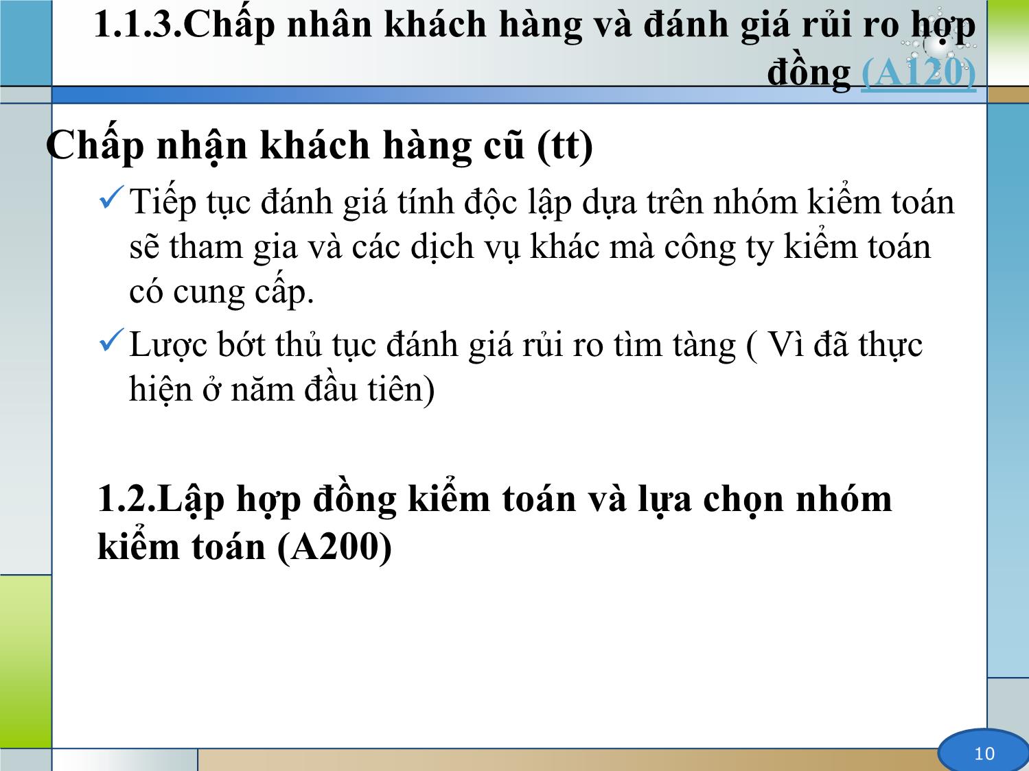 Kiểm toán (phần 2) - Chương 1: Lập kế hoạch kiểm toán (A100 – A900) trang 10