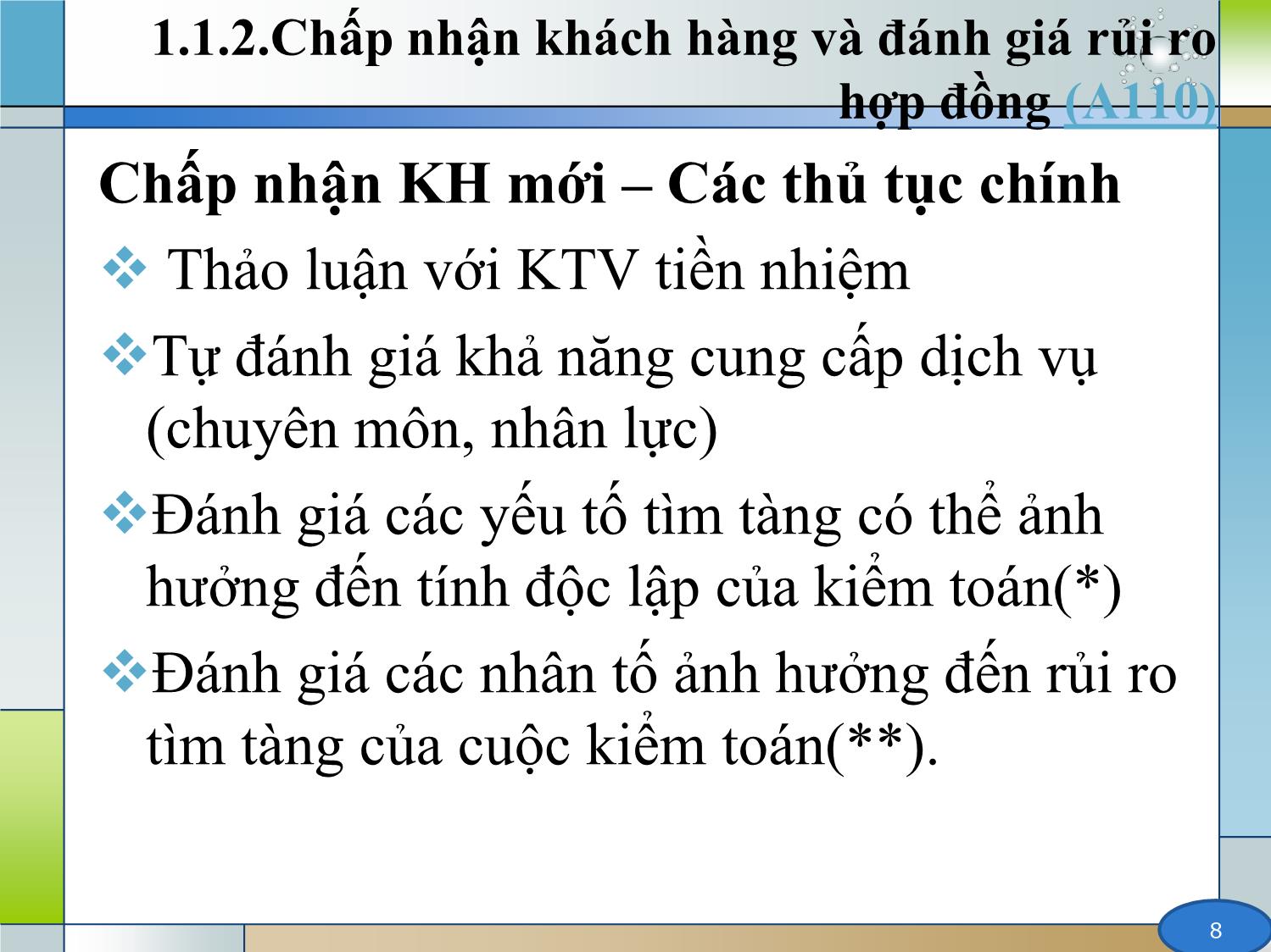 Kiểm toán (phần 2) - Chương 1: Lập kế hoạch kiểm toán (A100 – A900) trang 8