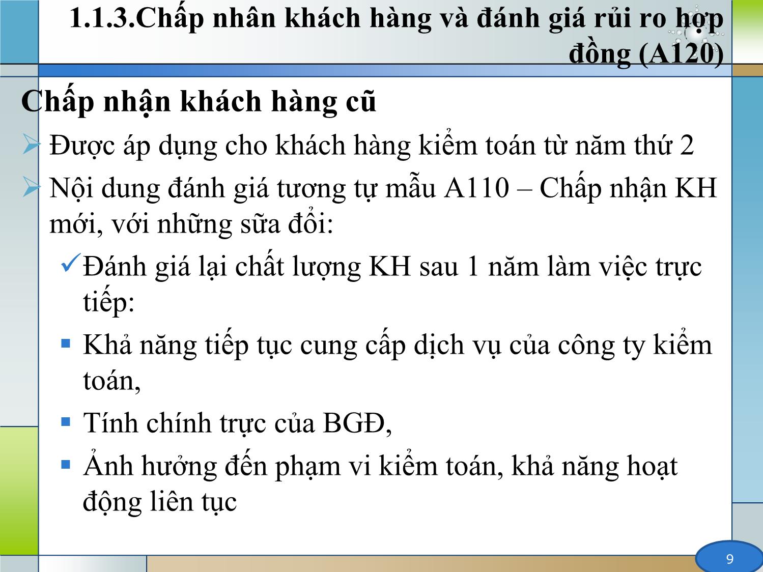 Kiểm toán (phần 2) - Chương 1: Lập kế hoạch kiểm toán (A100 – A900) trang 9