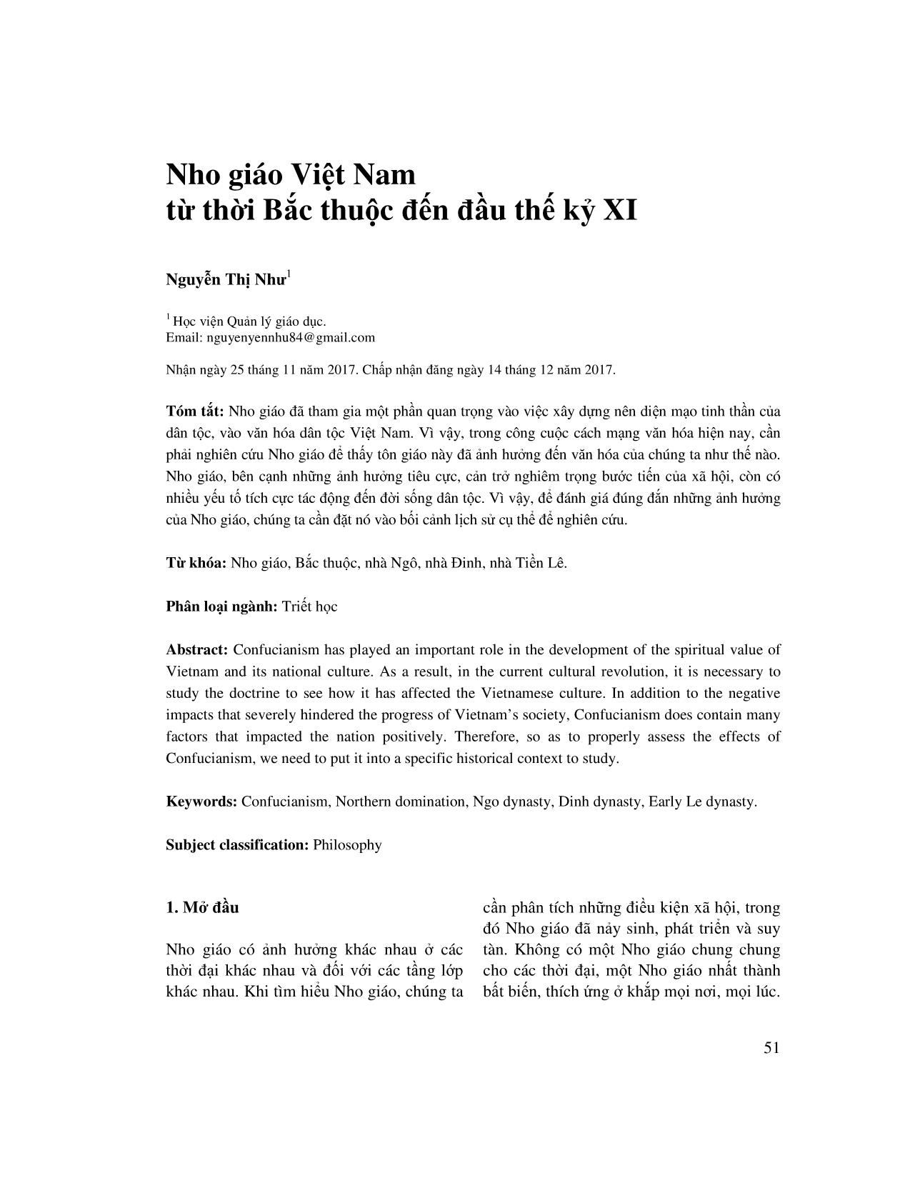 Nho giáo Việt Nam từ thời Bắc thuộc đến đầu thế kỷ XI trang 1