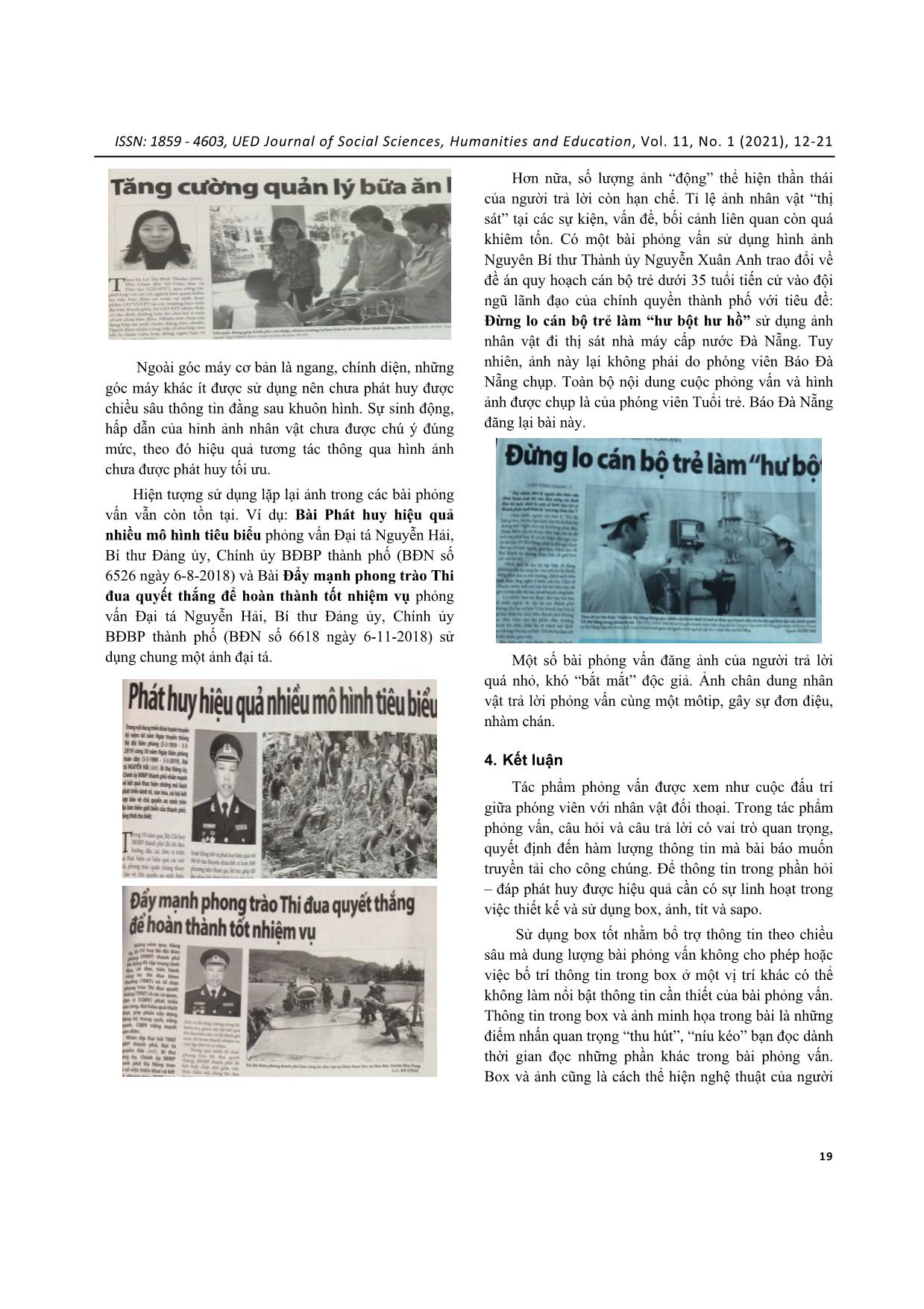 Thông tin bổ trợ ở box và ảnh trong tác phẩm phỏng vấn trên báo Đà Nẵng trang 8