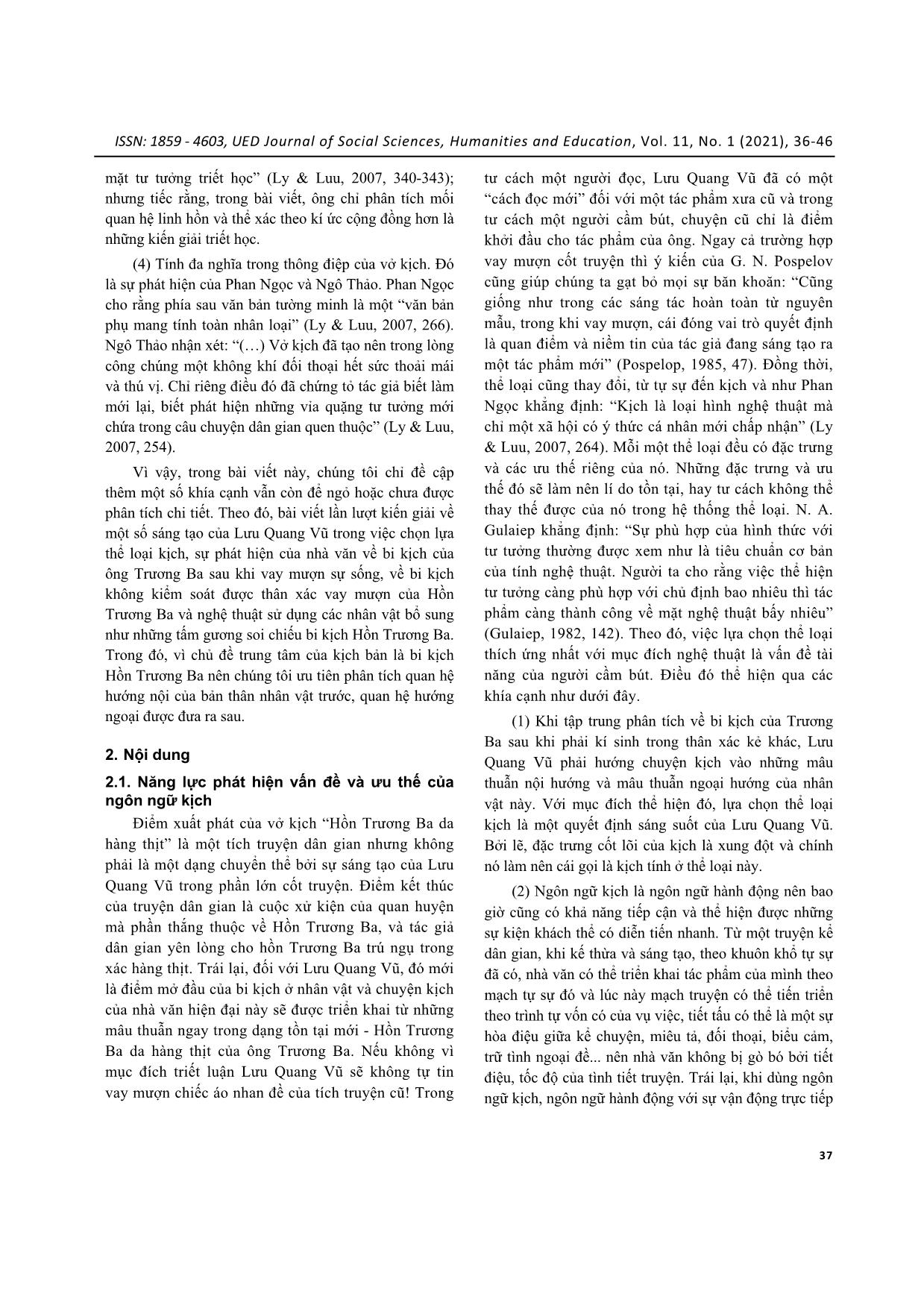 Ý tưởng triết luận và sáng tạo nghệ thuật của Lưu Quang Vũ trong kịch bản “Hồn Trương Ba da hàng thịt” trang 2