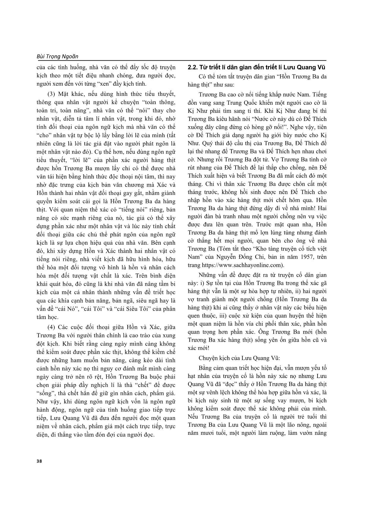 Ý tưởng triết luận và sáng tạo nghệ thuật của Lưu Quang Vũ trong kịch bản “Hồn Trương Ba da hàng thịt” trang 3