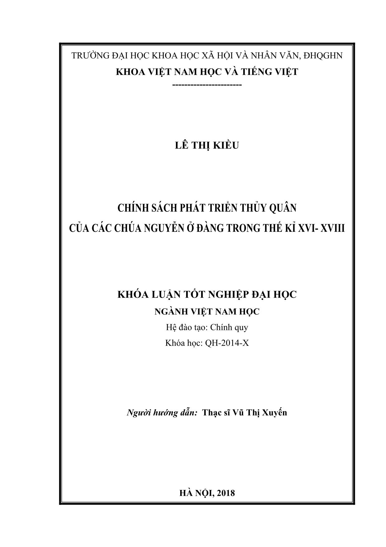 Khóa luận Chính sách phát triển thủy quân của các chúa Nguyễn ở Đàng Trong thế kỉ XVI-XVIII trang 1