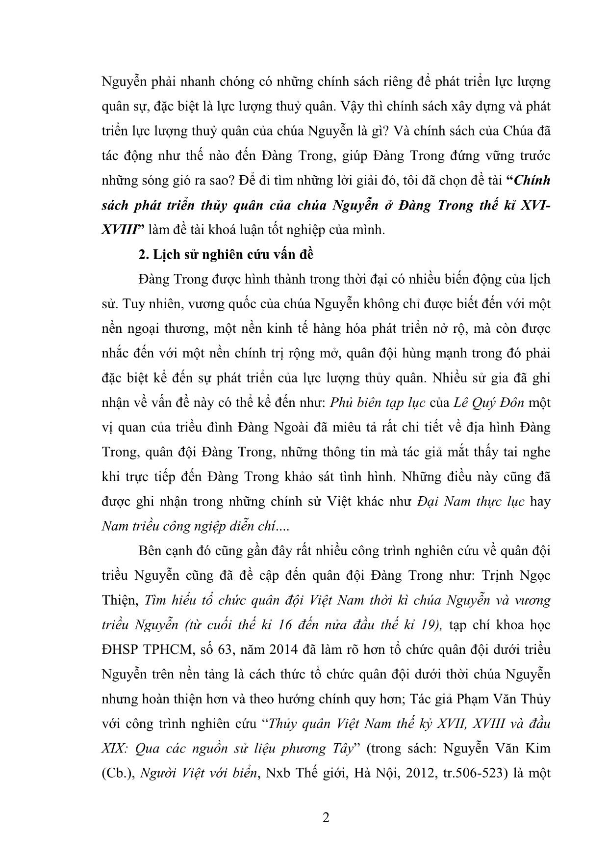 Khóa luận Chính sách phát triển thủy quân của các chúa Nguyễn ở Đàng Trong thế kỉ XVI-XVIII trang 6
