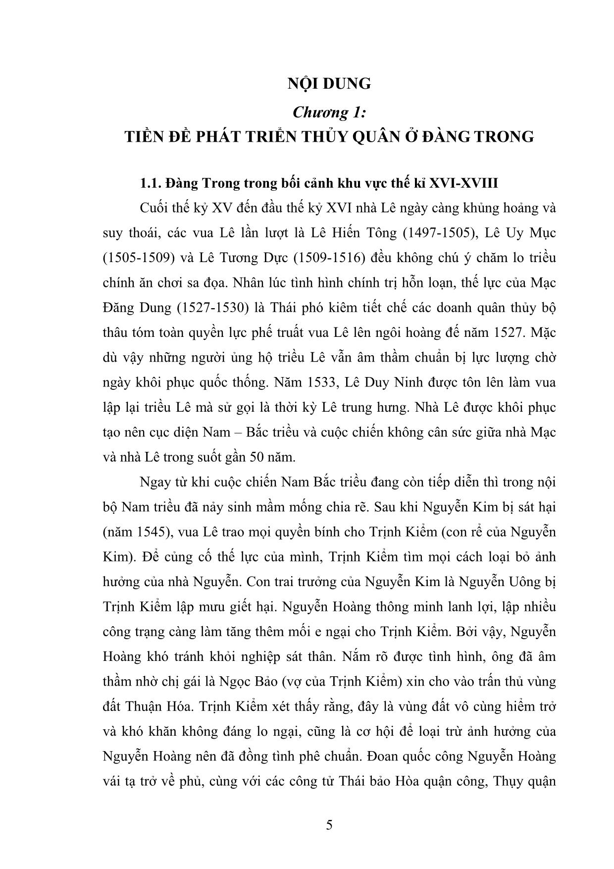 Khóa luận Chính sách phát triển thủy quân của các chúa Nguyễn ở Đàng Trong thế kỉ XVI-XVIII trang 9
