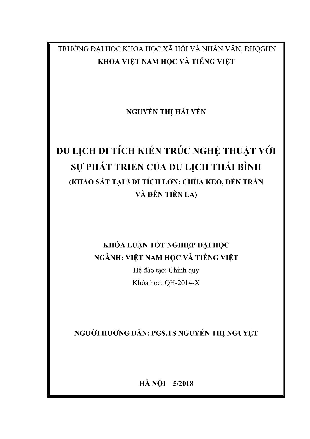 Khóa luận Du lịch di tích kiến trúc nghệ thuật với sự phát triển của du lịch Thái Bình trang 2