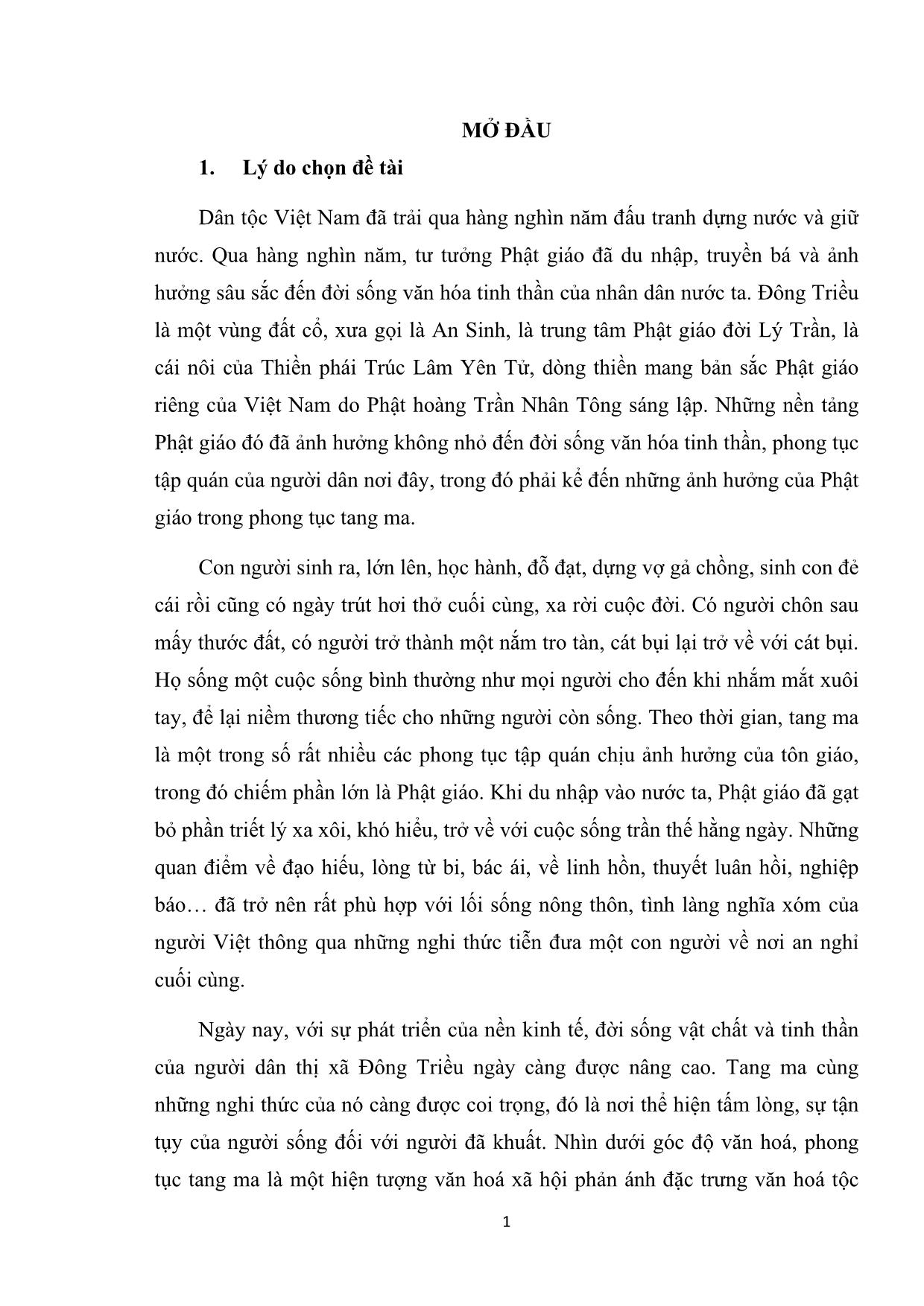 Khóa luận Ảnh hưởng của phật giáo trong phong tục tang ma tại thị xã Đông Triều, tỉnh Quảng Ninh trang 7