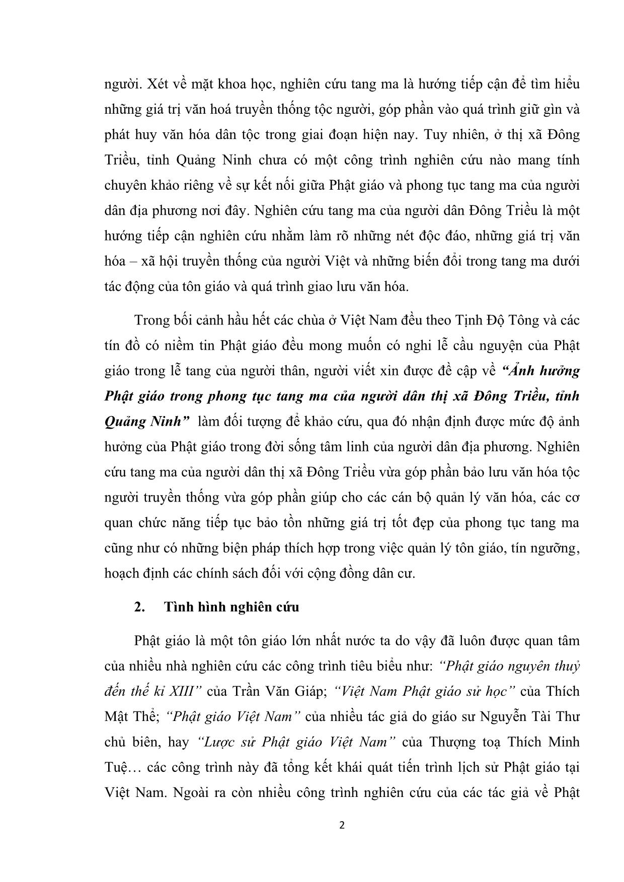 Khóa luận Ảnh hưởng của phật giáo trong phong tục tang ma tại thị xã Đông Triều, tỉnh Quảng Ninh trang 8