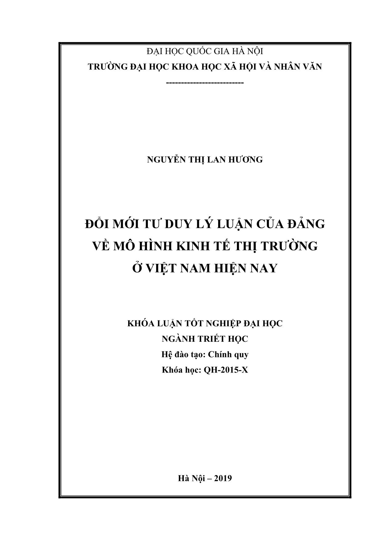 Khóa luận Đổi mới tư duy lý luận của đảng về mô hình kinh tế thị trường ở Việt Nam hiện nay trang 1