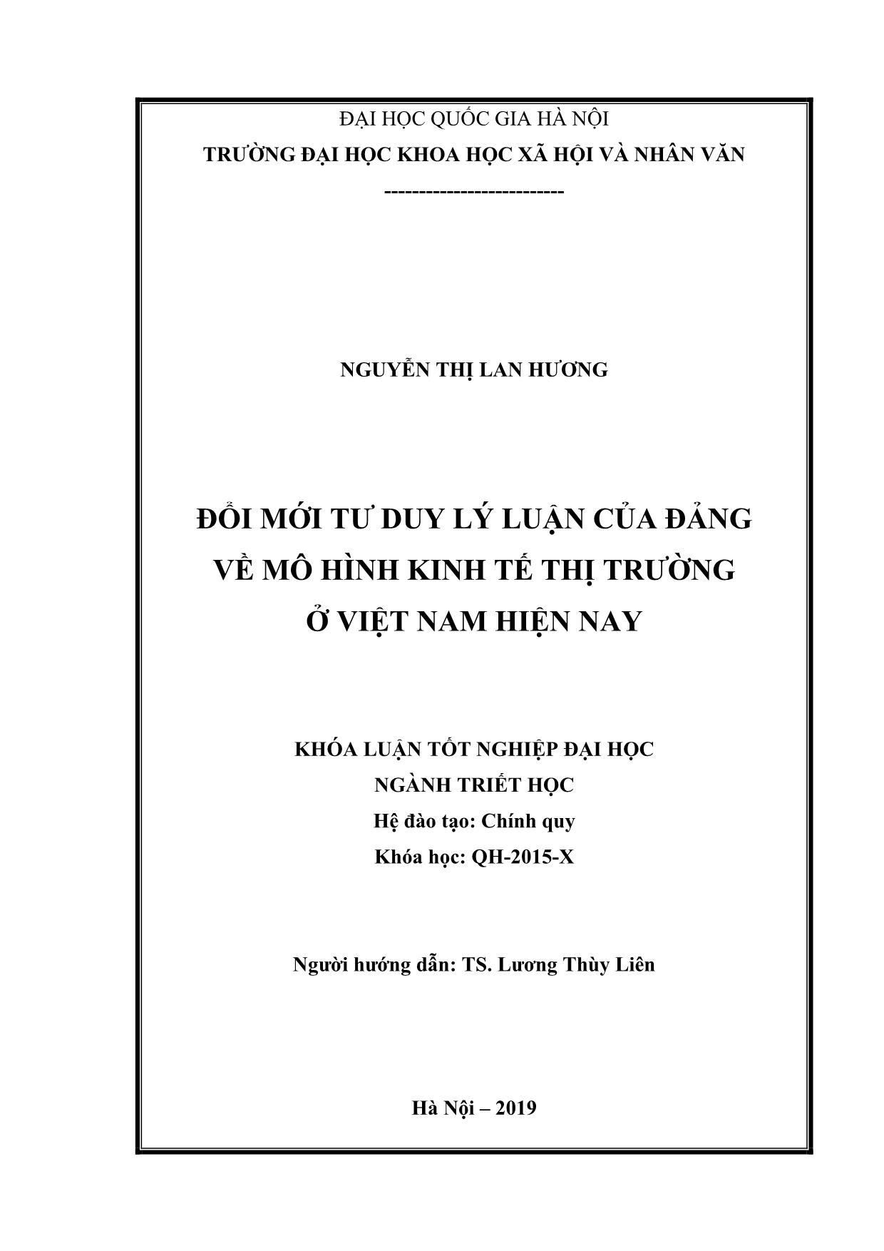 Khóa luận Đổi mới tư duy lý luận của đảng về mô hình kinh tế thị trường ở Việt Nam hiện nay trang 2