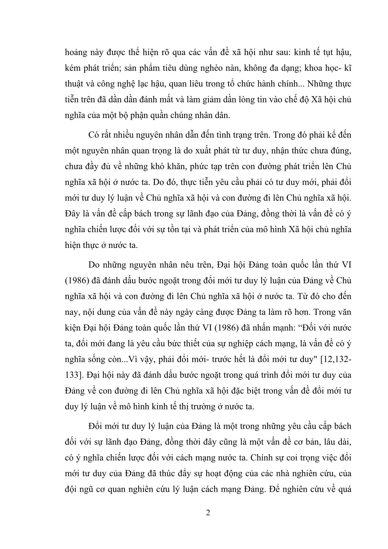 Khóa luận Đổi mới tư duy lý luận của đảng về mô hình kinh tế thị trường ở Việt Nam hiện nay trang 6