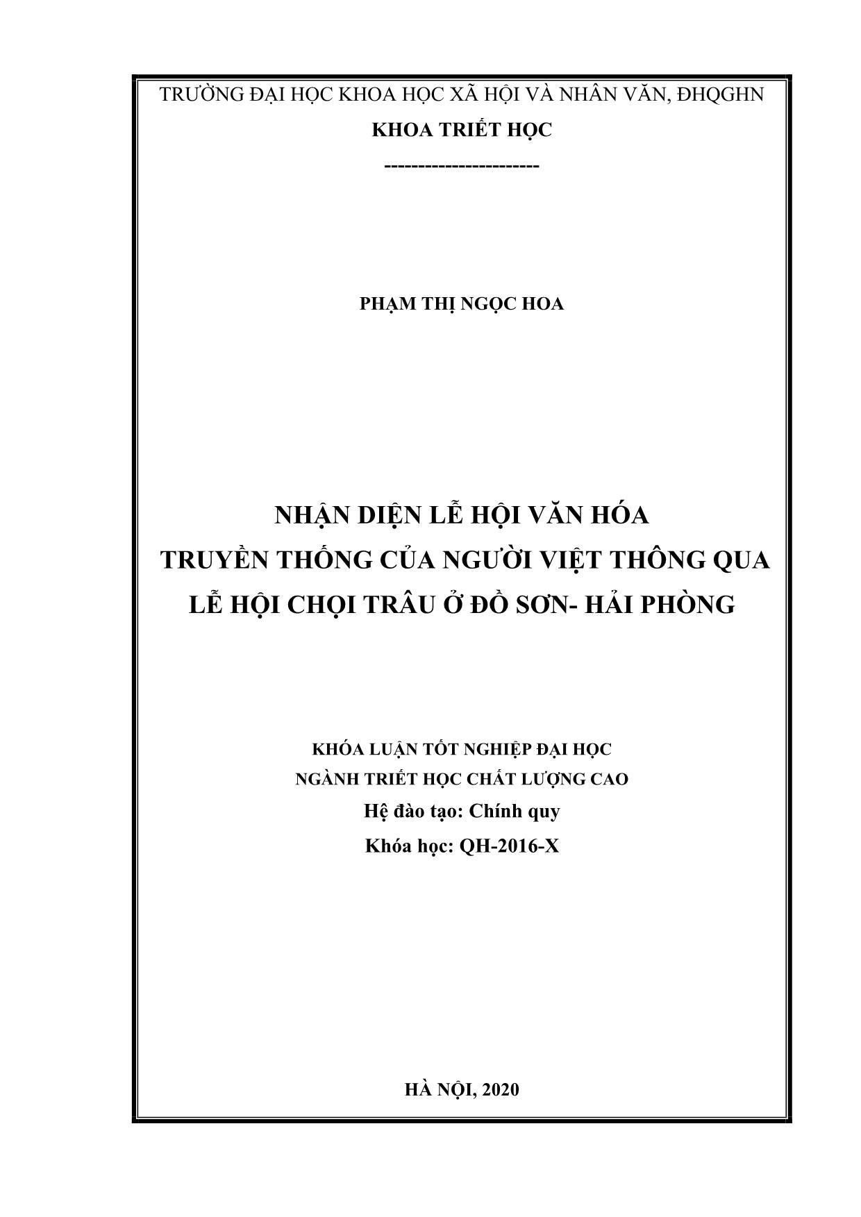 Khóa luận Nhận diện lễ hội văn hóa truyền thống của người Việt thông qua lễ hội chọi trâu ở Đồ Sơn-Hải Phõng trang 1
